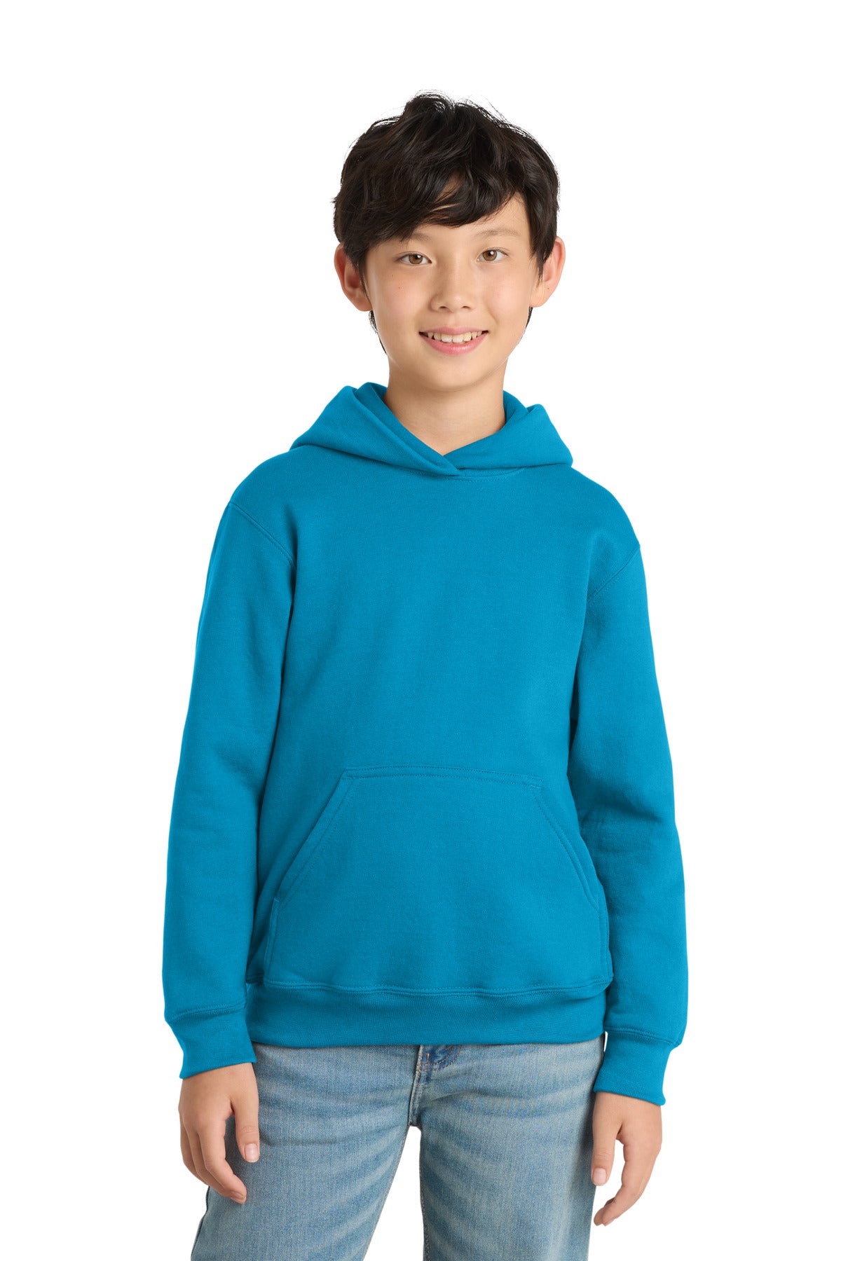 Custom logo Port & Co® Youth Core Fleece Pullover Hooded Sweatshirt PC78YH in Sapphire