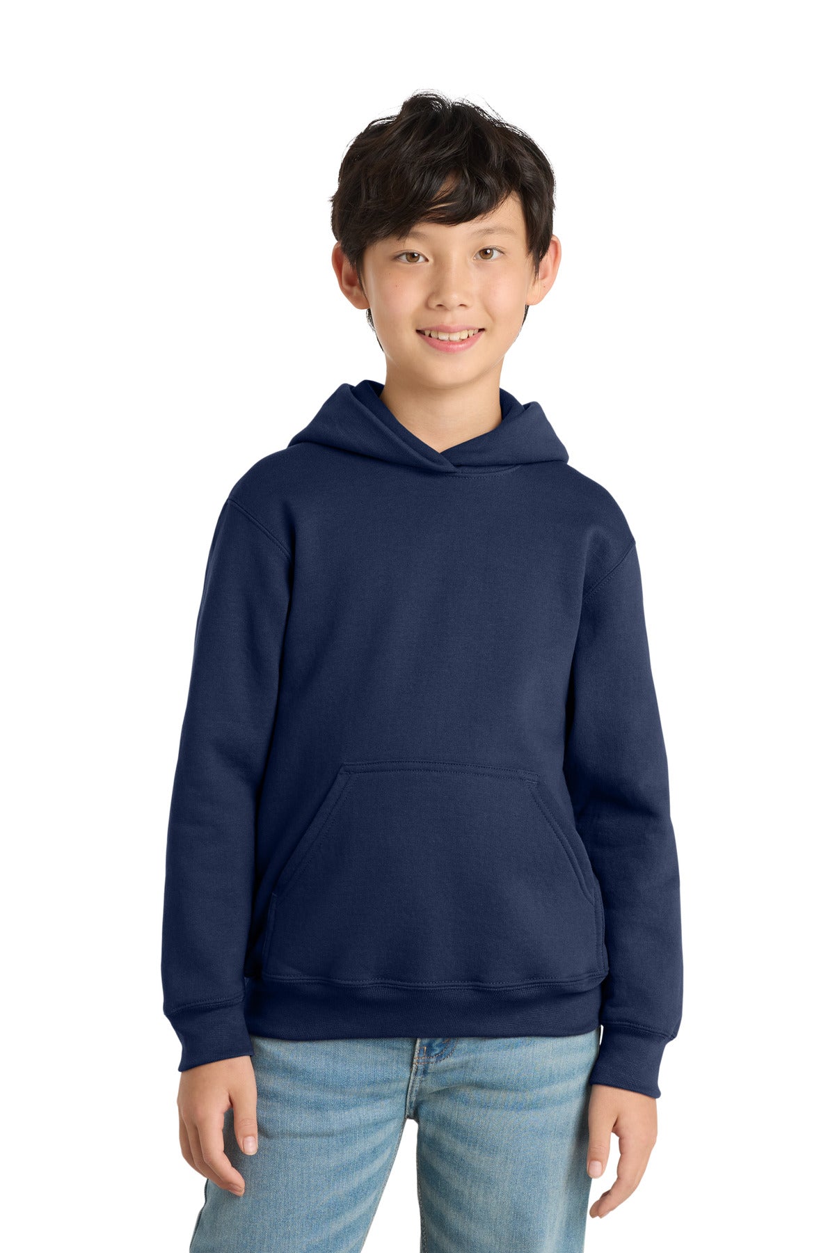 Custom logo Port & Co® Youth Core Fleece Pullover Hooded Sweatshirt PC78YH in True Navy
