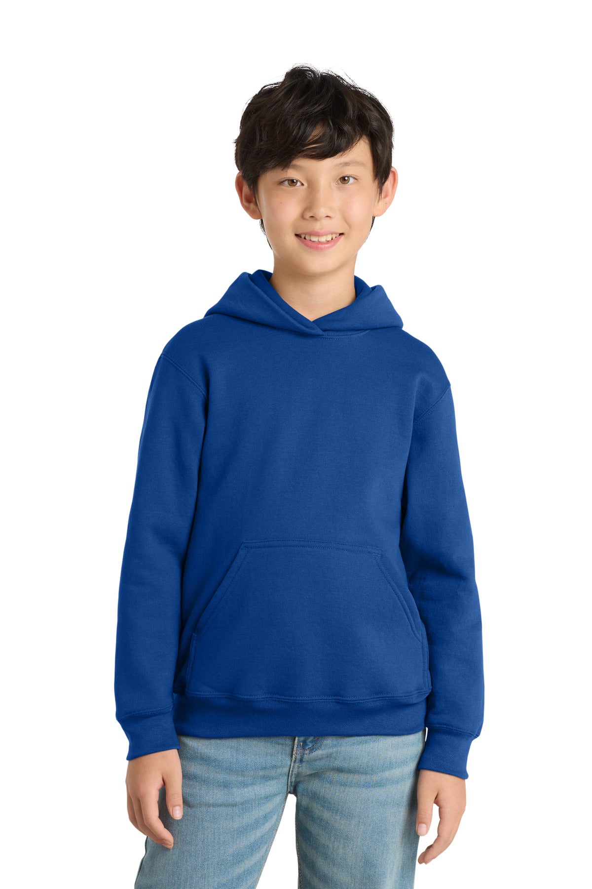 Custom logo Port & Co® Youth Core Fleece Pullover Hooded Sweatshirt PC78YH in True Royal