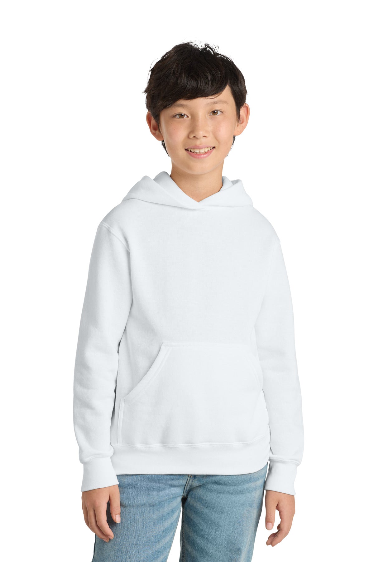 Custom logo Port & Co® Youth Core Fleece Pullover Hooded Sweatshirt PC78YH in White