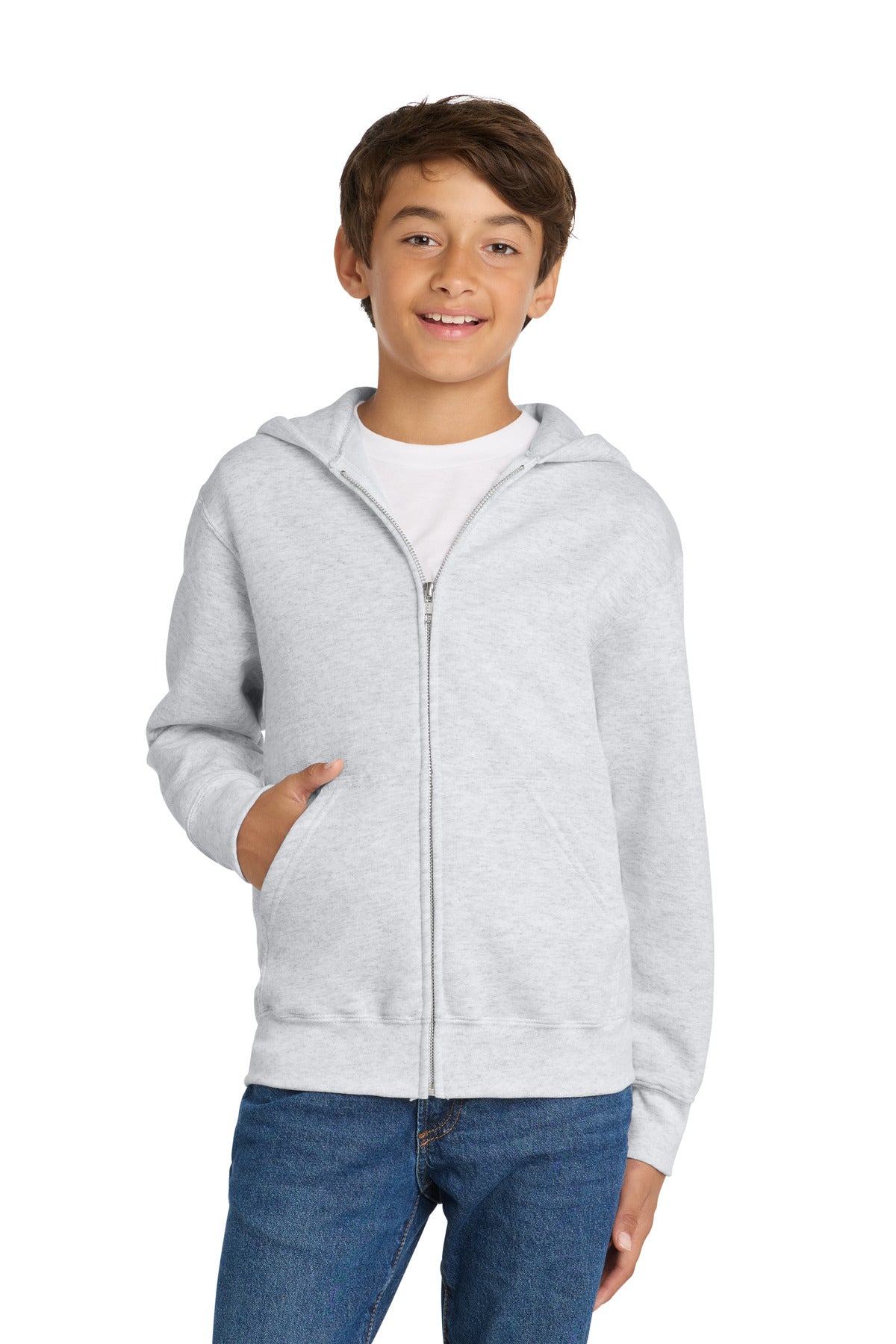 Custom logo Port & Co® Youth Core Fleece Full-Zip Hooded Sweatshirt PC78YZH in Ash
