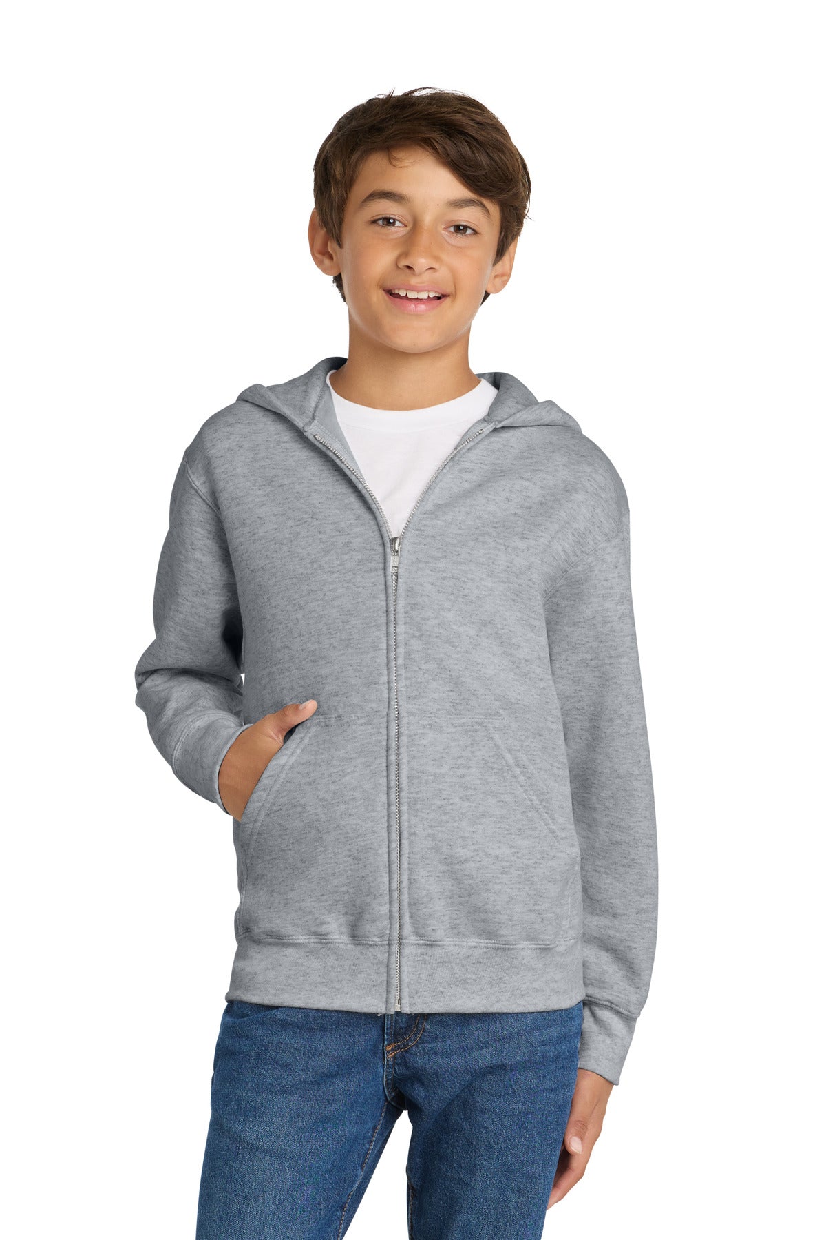 Custom logo Port & Co® Youth Core Fleece Full-Zip Hooded Sweatshirt PC78YZH in Athletic Heather
