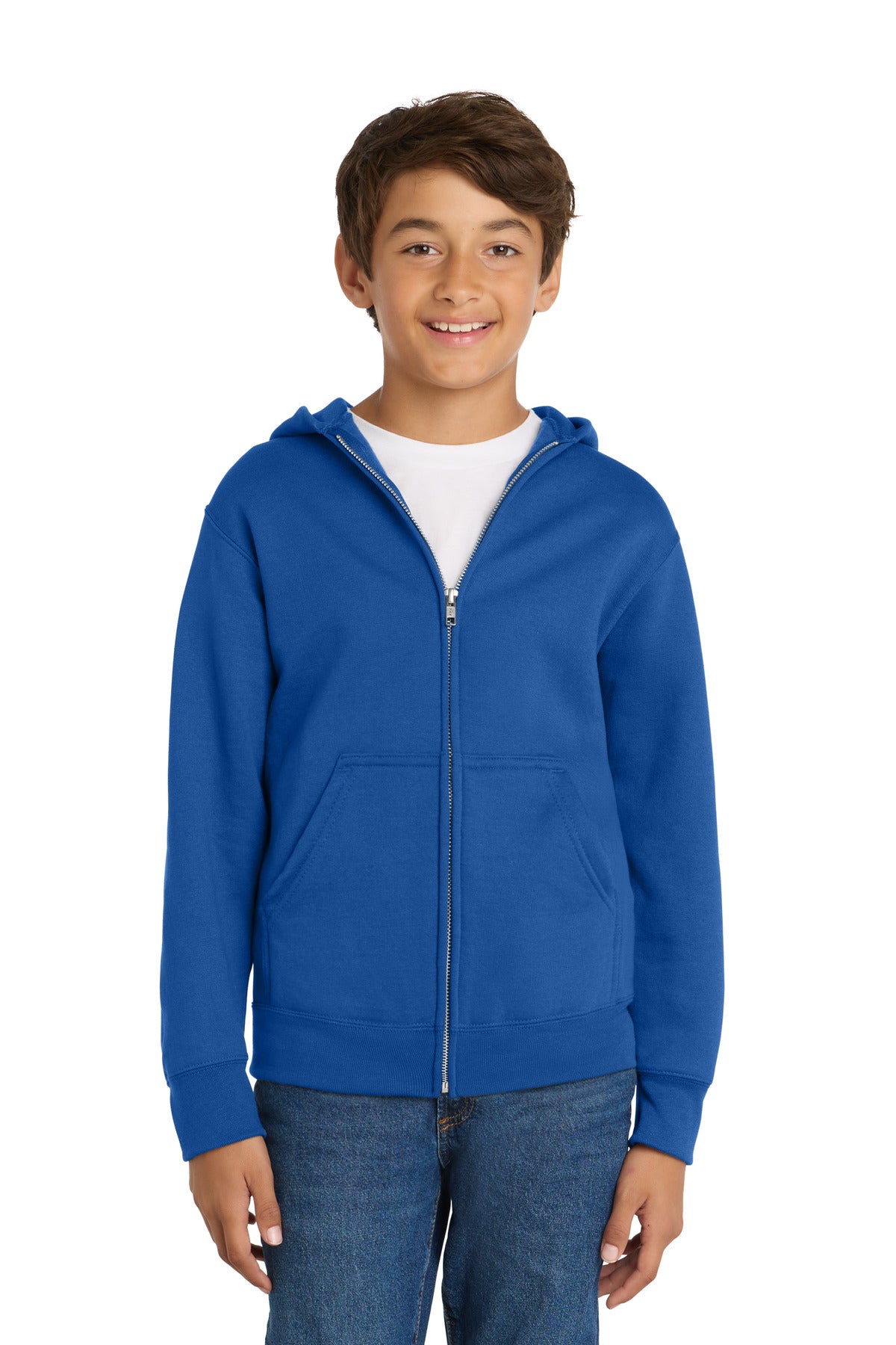 Custom logo Port & Co® Youth Core Fleece Full-Zip Hooded Sweatshirt PC78YZH in Royal