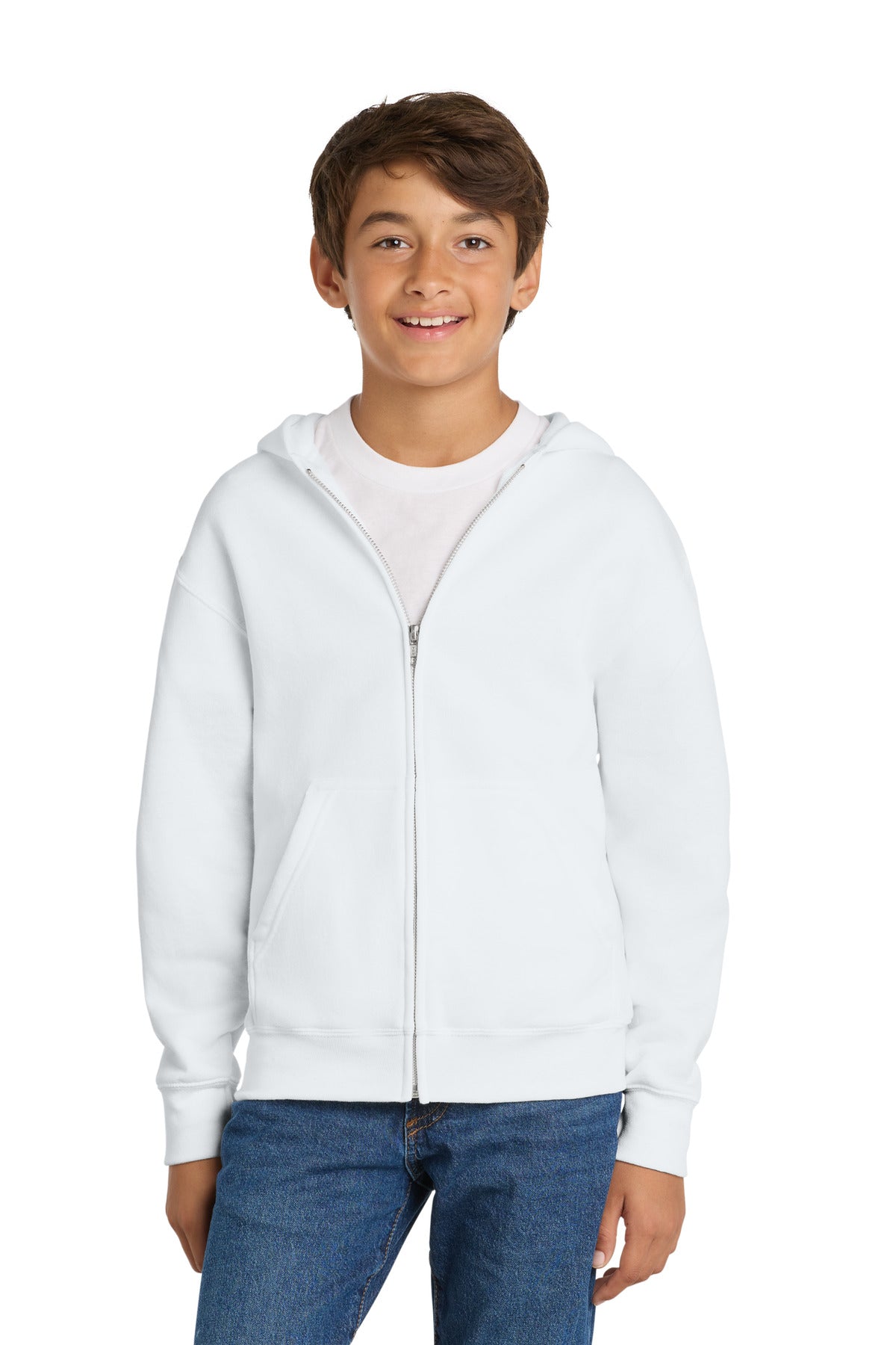 Custom logo Port & Co® Youth Core Fleece Full-Zip Hooded Sweatshirt PC78YZH in White