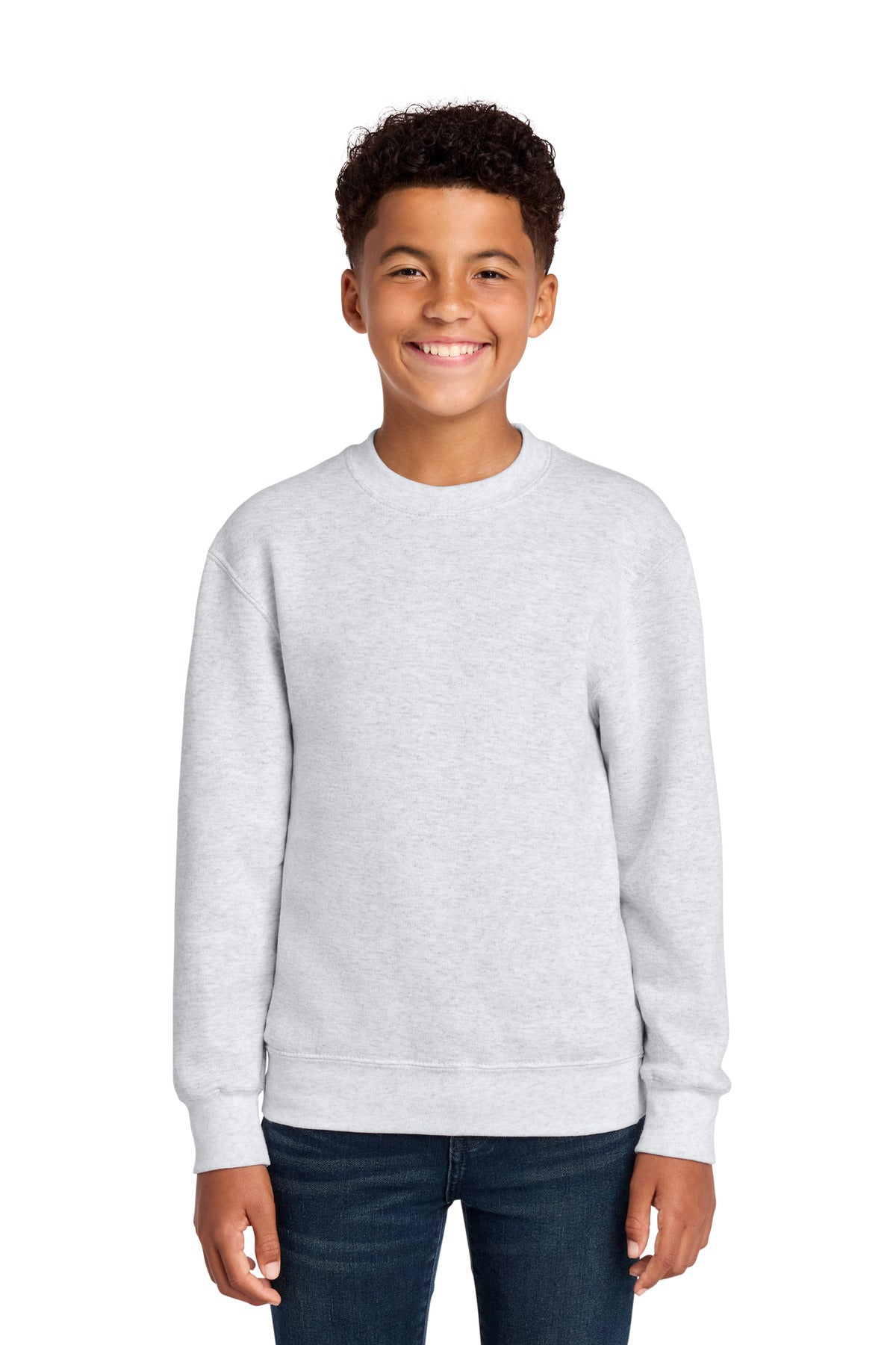 Custom logo Port & Co® Youth Core Fleece Crewneck Sweatshirt PC78Y in Ash