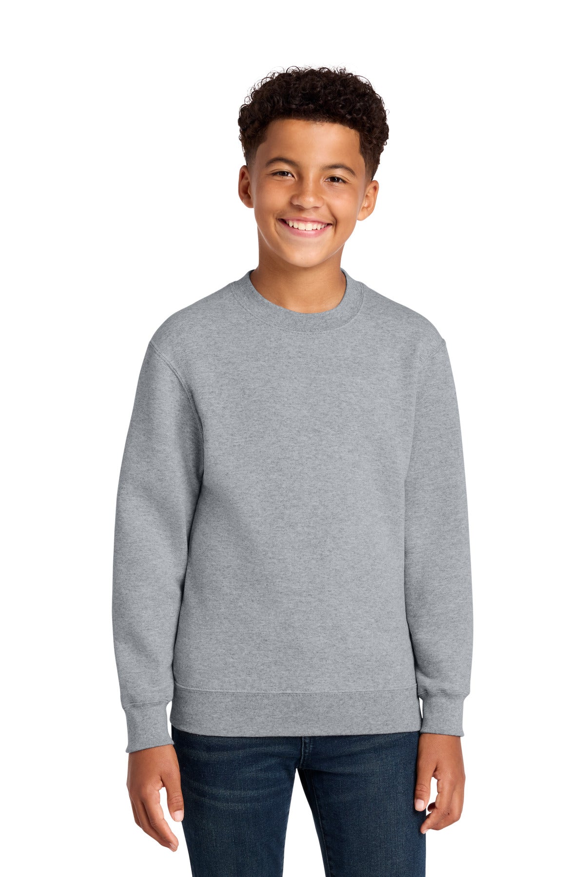 Custom logo Port & Co® Youth Core Fleece Crewneck Sweatshirt PC78Y in Athletic Heather