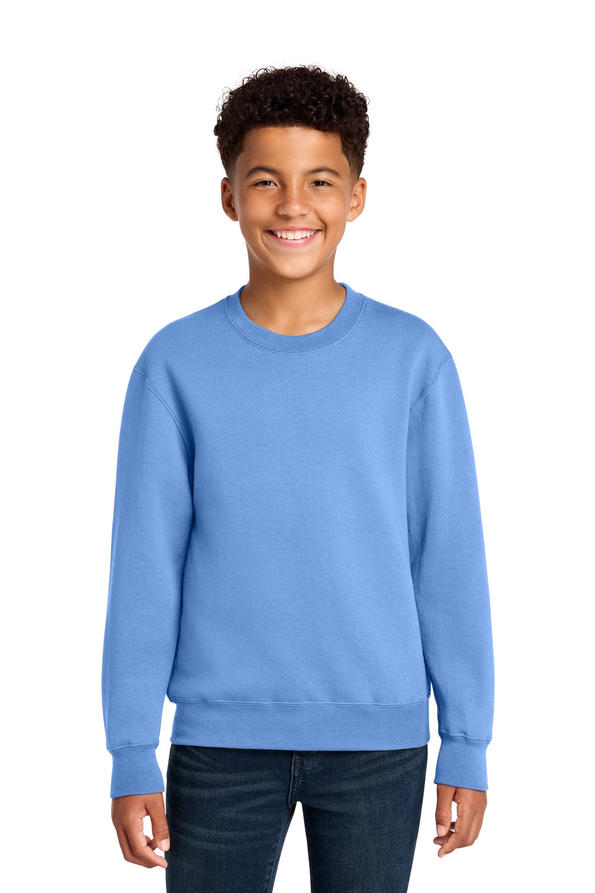 Custom logo Port & Co® Youth Core Fleece Crewneck Sweatshirt PC78Y in Carolina Blue
