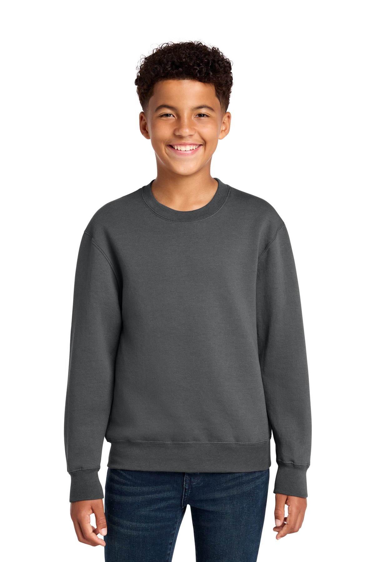 Custom logo Port & Co® Youth Core Fleece Crewneck Sweatshirt PC78Y in Charcoal
