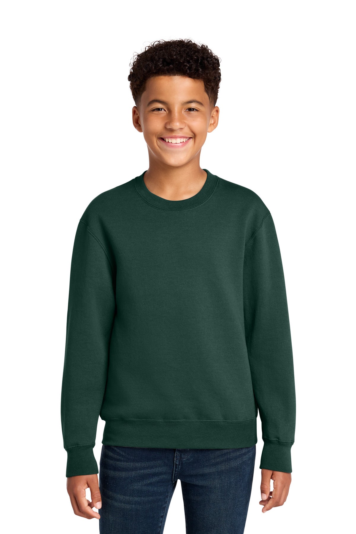 Custom logo Port & Co® Youth Core Fleece Crewneck Sweatshirt PC78Y in Dark Green