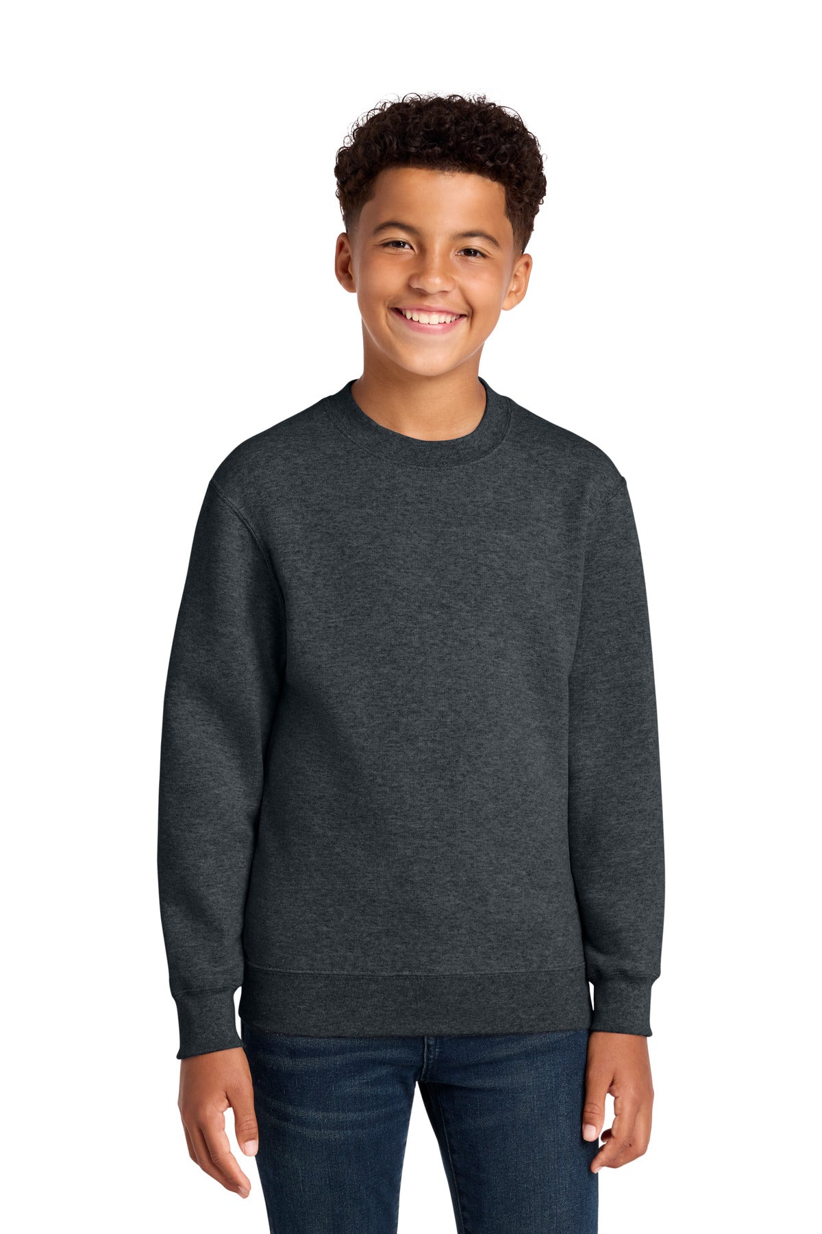 Custom logo Port & Co® Youth Core Fleece Crewneck Sweatshirt PC78Y in Dark Heather Grey