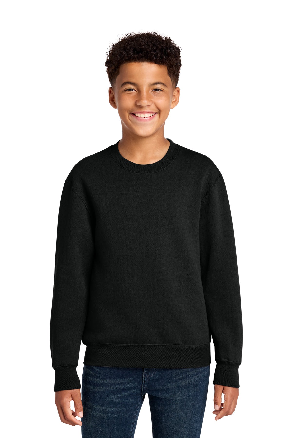 Custom logo Port & Co® Youth Core Fleece Crewneck Sweatshirt PC78Y in Jet Black