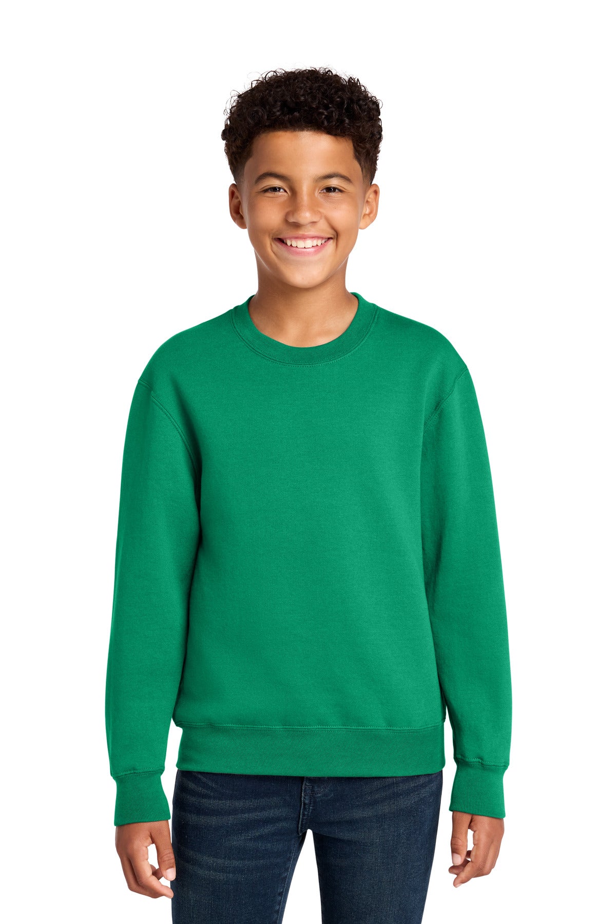 Custom logo Port & Co® Youth Core Fleece Crewneck Sweatshirt PC78Y in Kelly