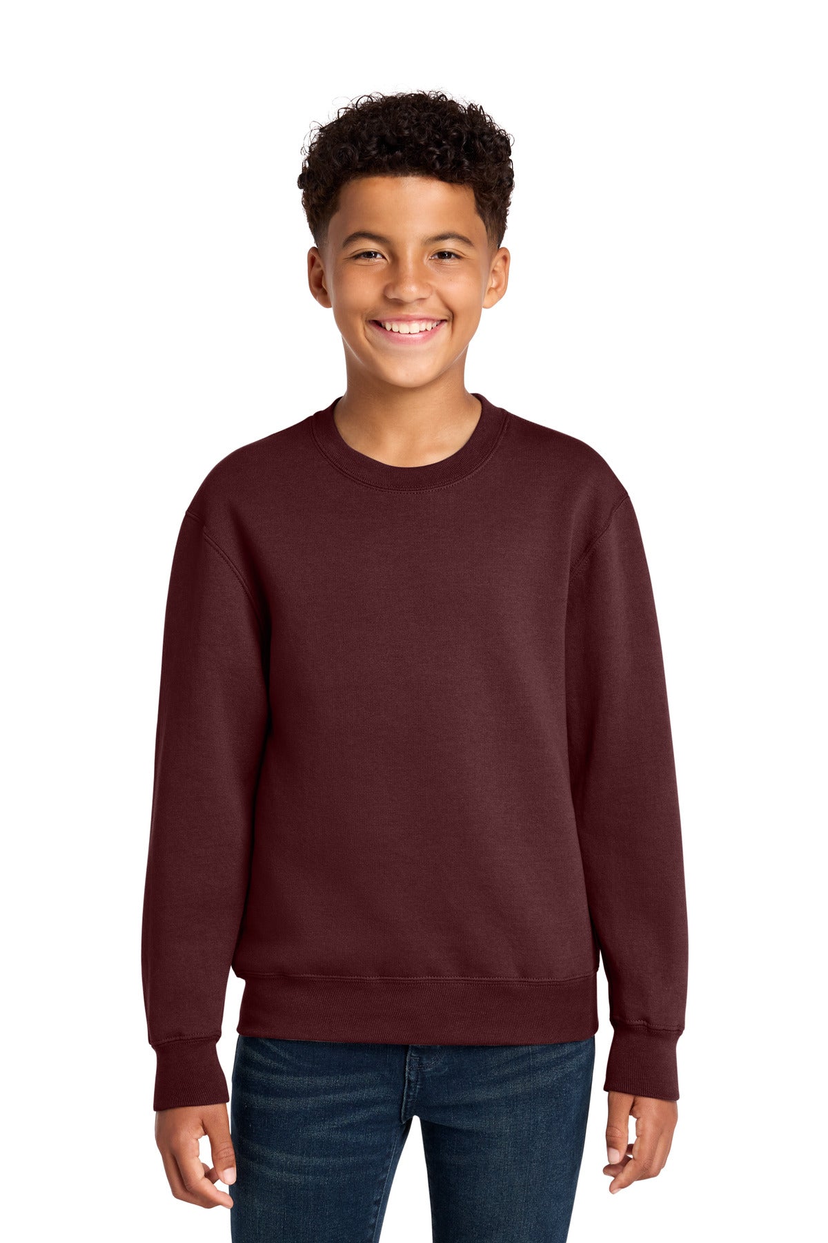 Custom logo Port & Co® Youth Core Fleece Crewneck Sweatshirt PC78Y in Maroon