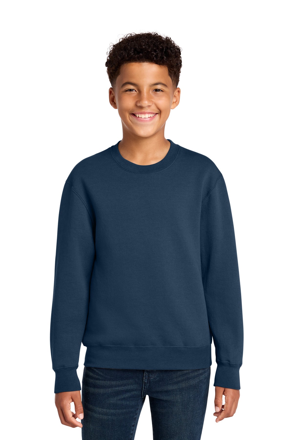 Custom logo Port & Co® Youth Core Fleece Crewneck Sweatshirt PC78Y in Navy