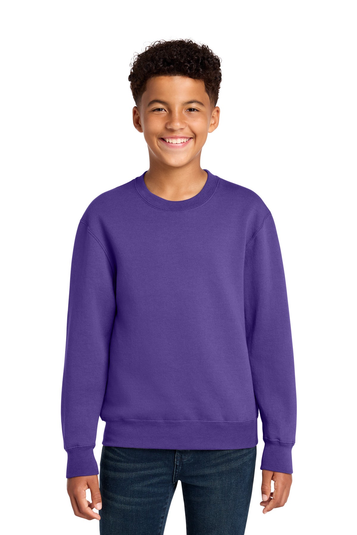 Custom logo Port & Co® Youth Core Fleece Crewneck Sweatshirt PC78Y in Purple