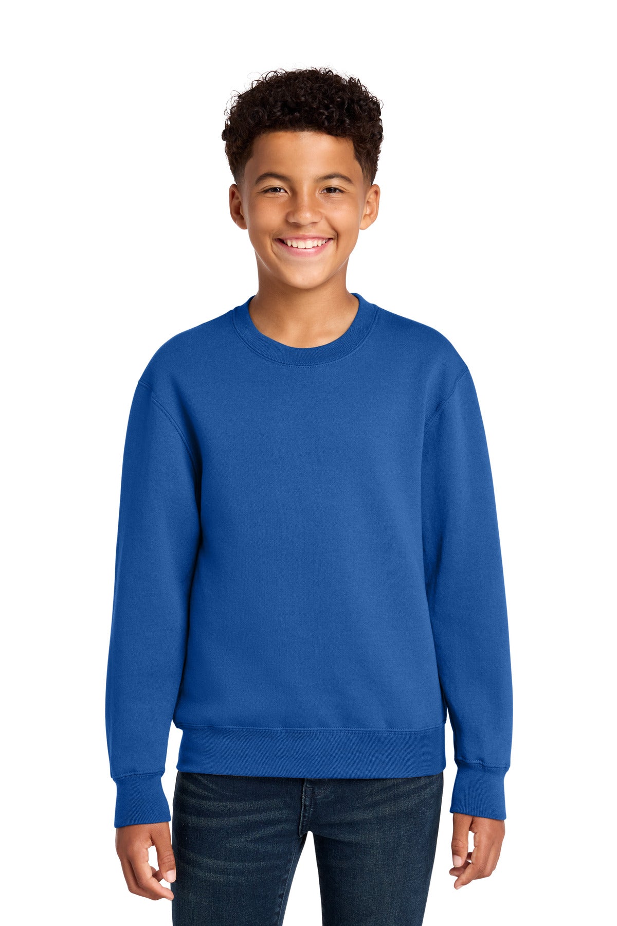 Custom logo Port & Co® Youth Core Fleece Crewneck Sweatshirt PC78Y in Royal