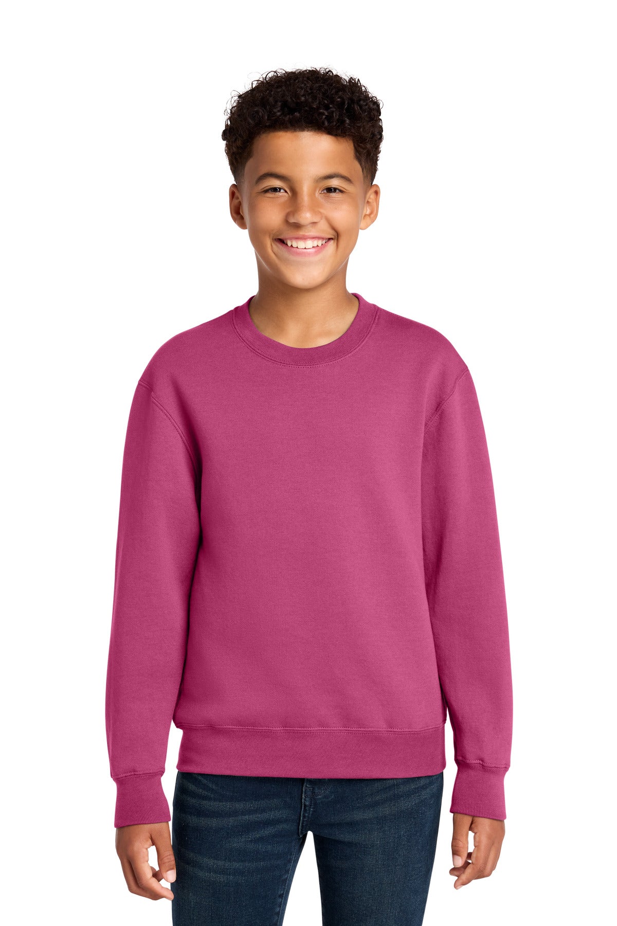 Custom logo Port & Co® Youth Core Fleece Crewneck Sweatshirt PC78Y in Sangria