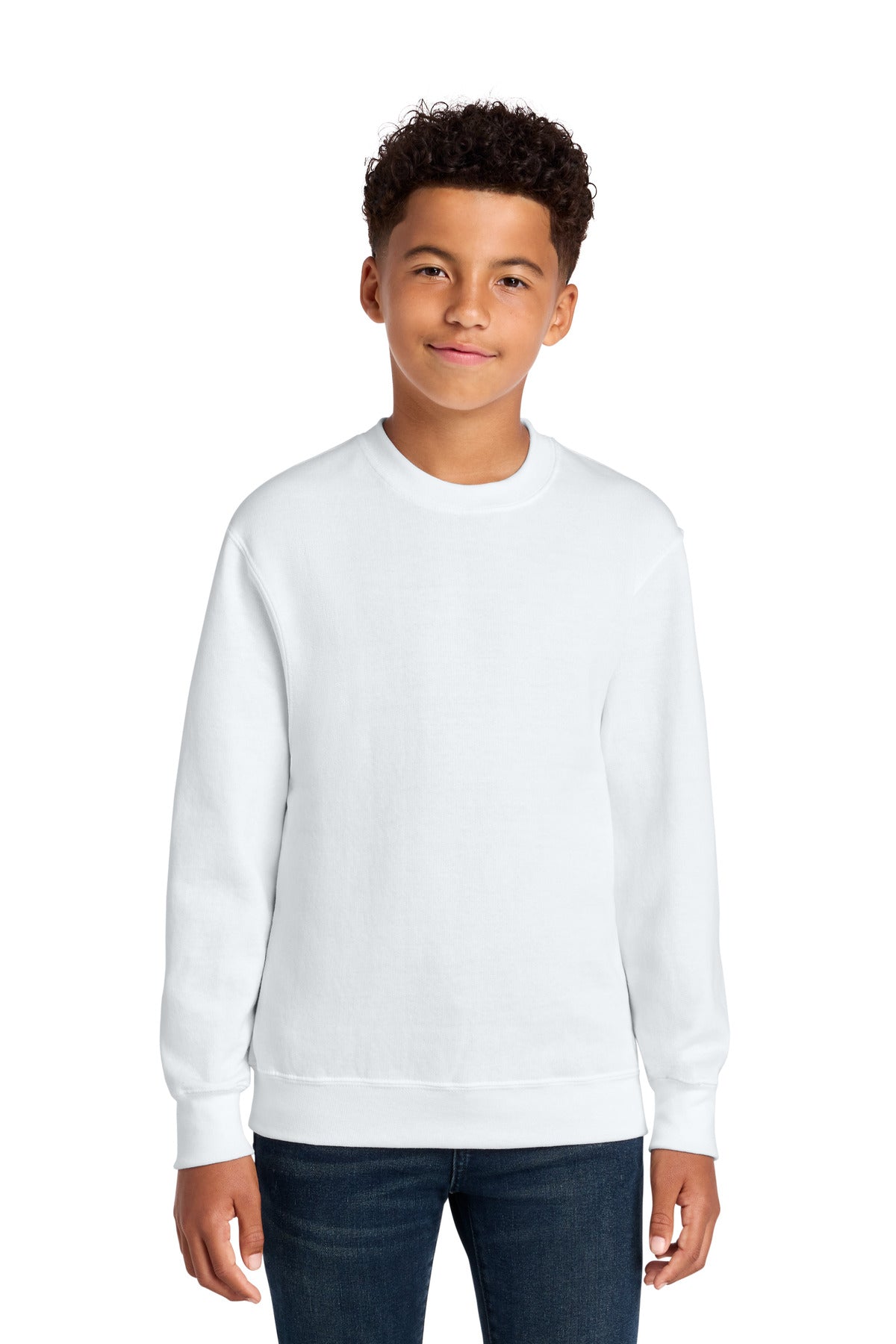 Custom logo Port & Co® Youth Core Fleece Crewneck Sweatshirt PC78Y in White