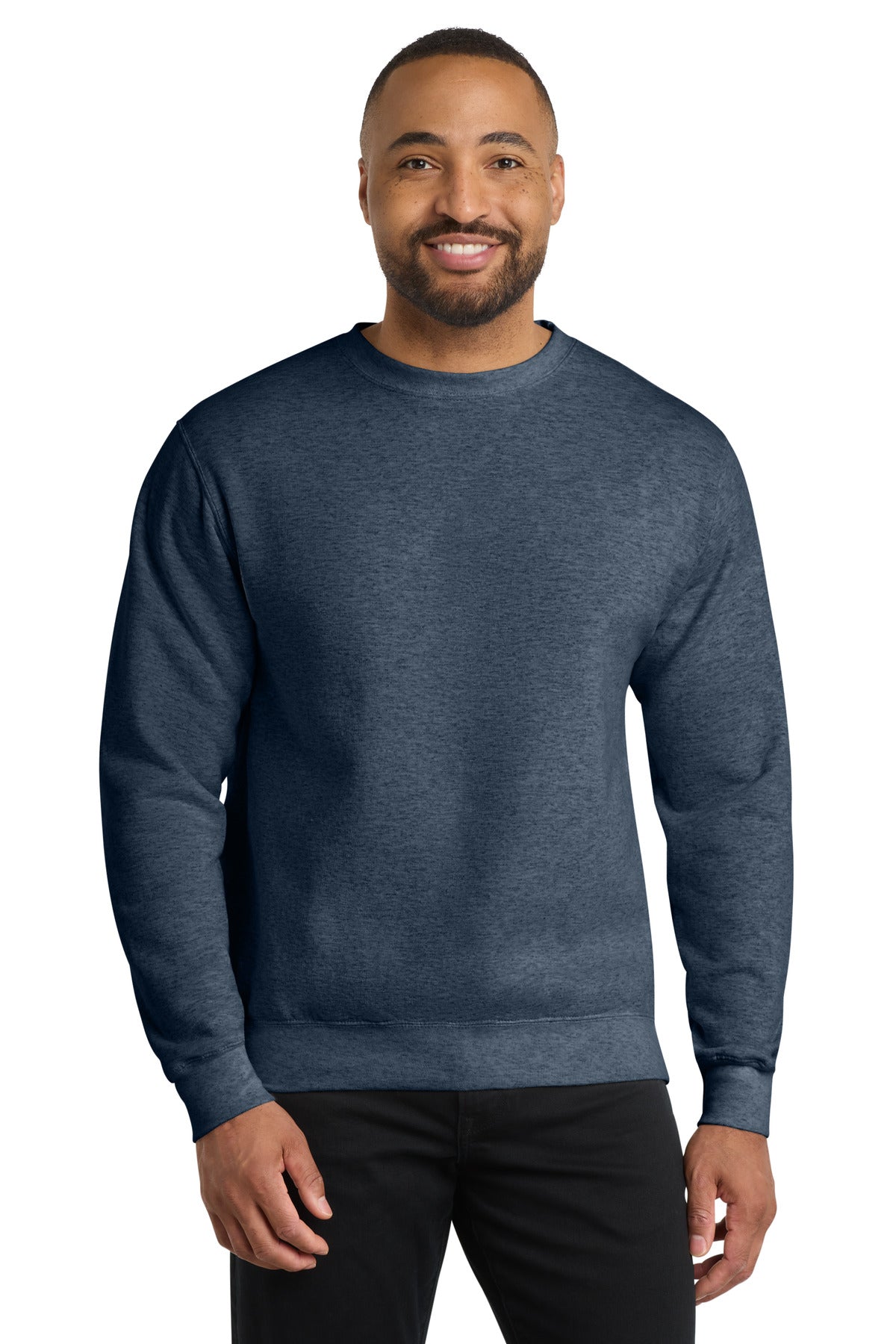 Custom logo Port & Co® Core Fleece Crewneck Sweatshirt. PC78 in Heather Navy
