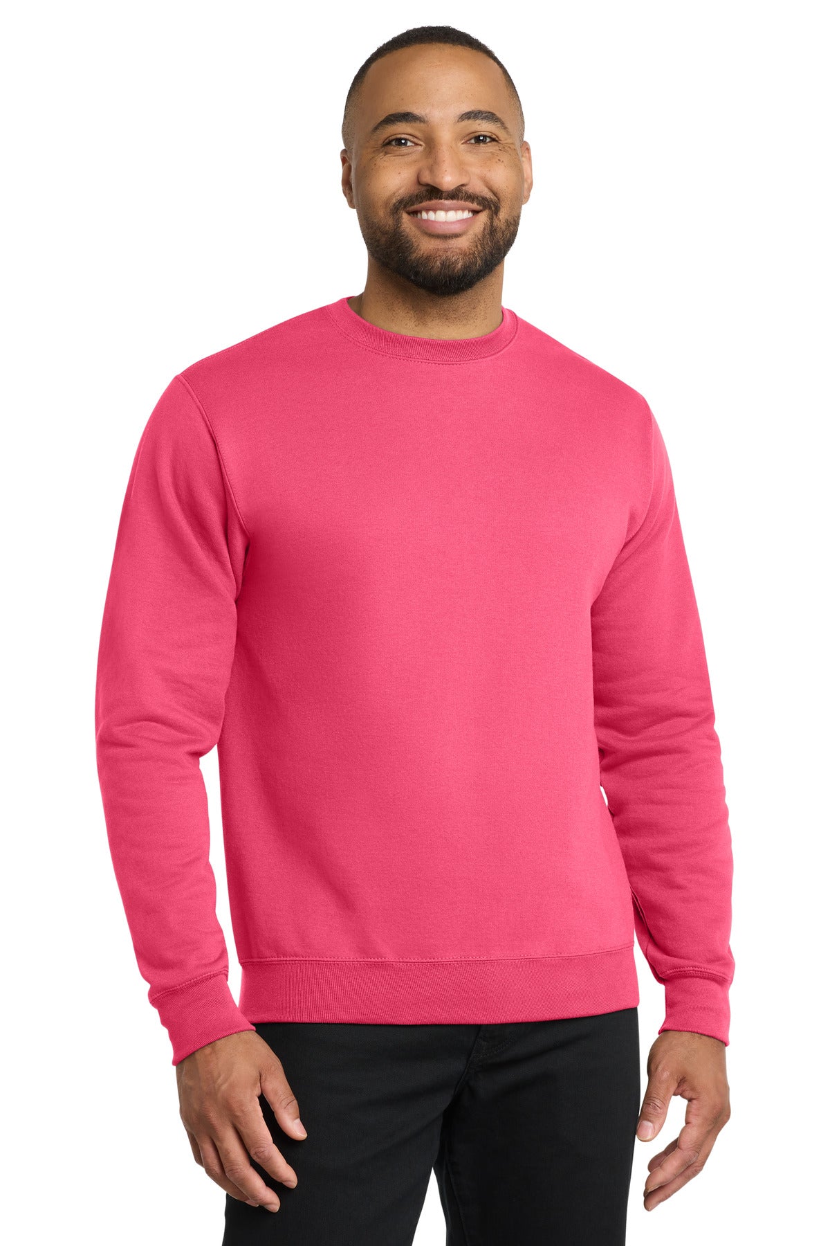 Custom logo Port & Co® Core Fleece Crewneck Sweatshirt. PC78 in Neon Pink