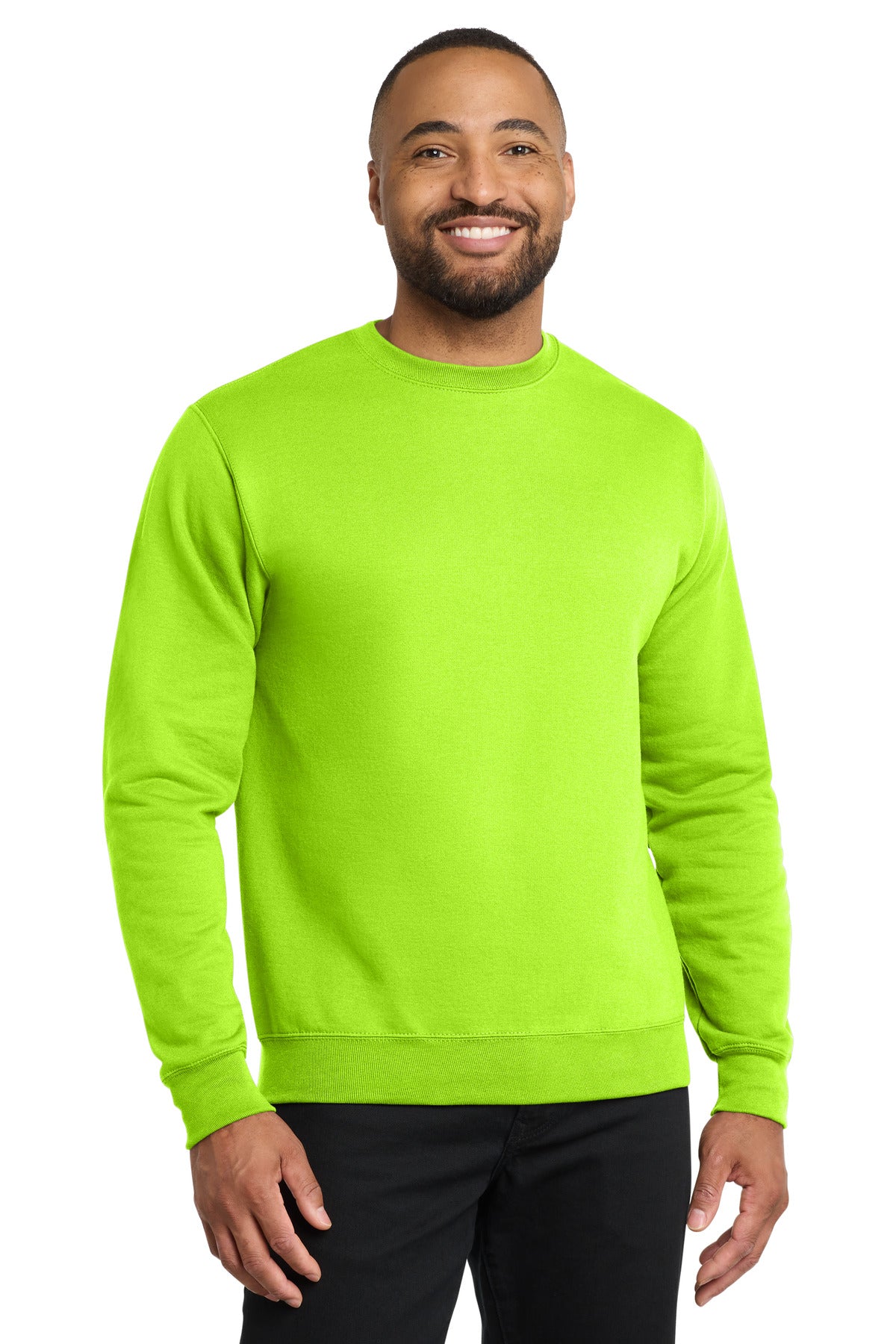Custom logo Port & Co® Core Fleece Crewneck Sweatshirt. PC78 in Neon Yellow