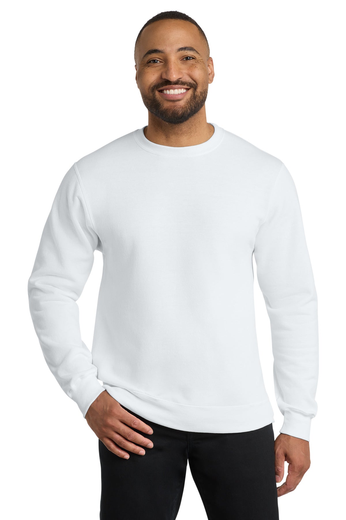 Custom logo Port & Co® Core Fleece Crewneck Sweatshirt. PC78 in White