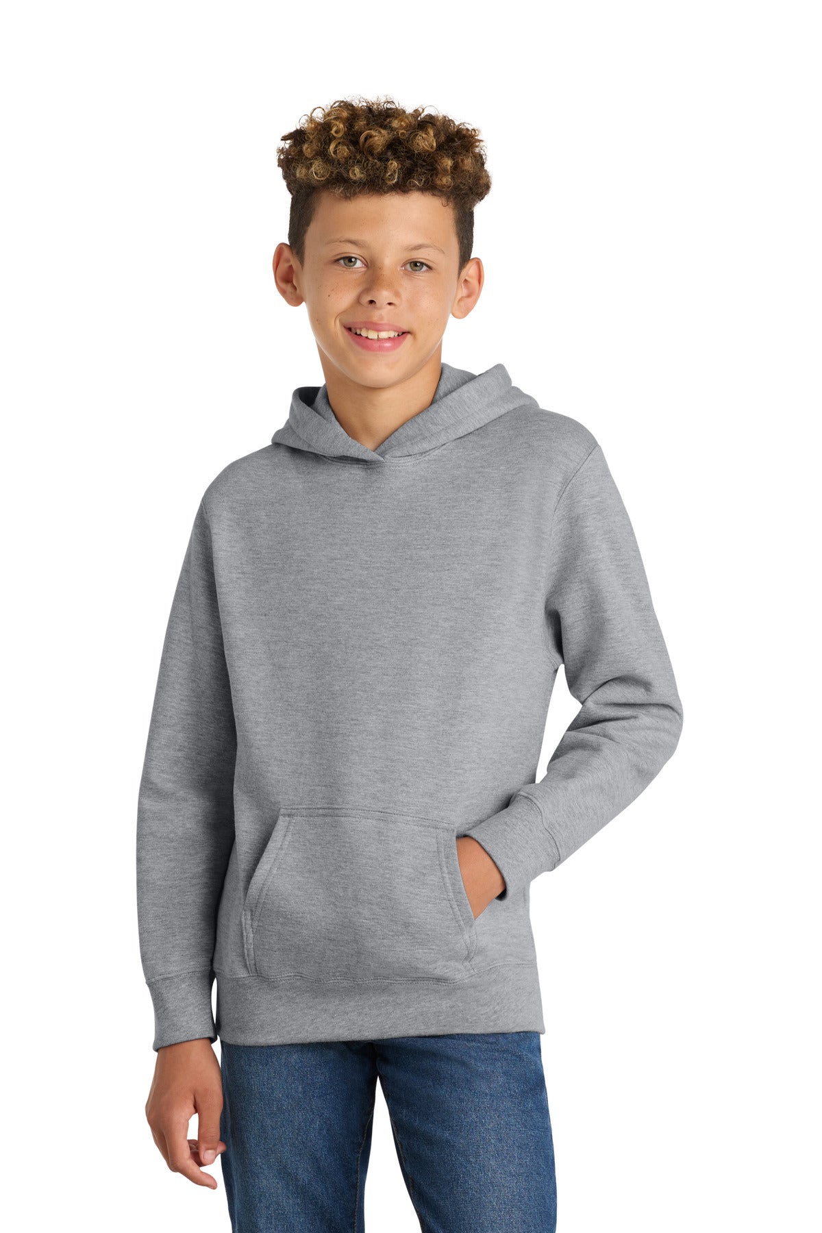 Custom logo Port & Co® Youth Fan Favorite Fleece Pullover Hooded Sweatshirt. PC850YH in Athletic Heather