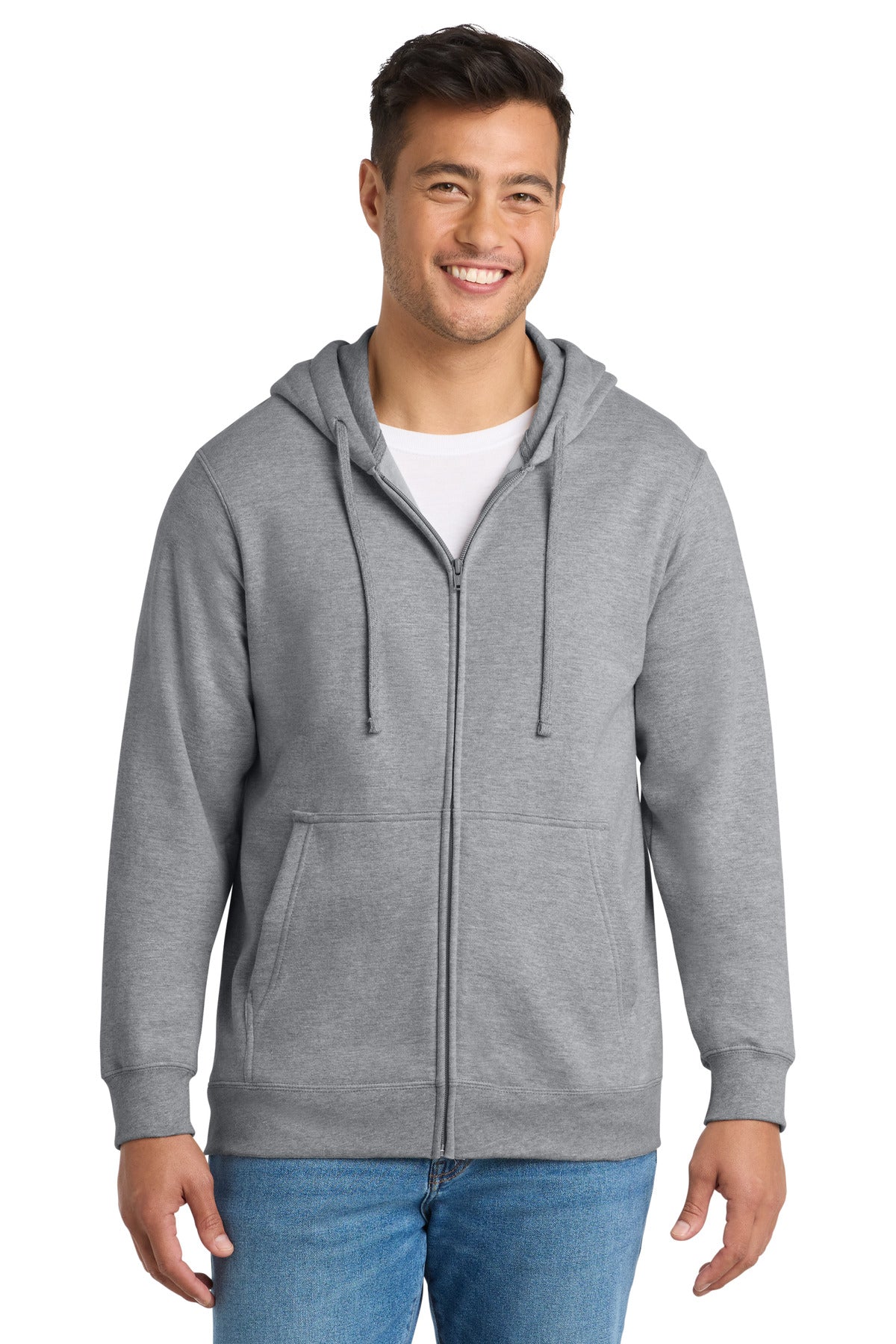 Custom logo Port & Co® Fan Favorite Fleece Full-Zip Hooded Sweatshirt. PC850ZH in Athletic Heather
