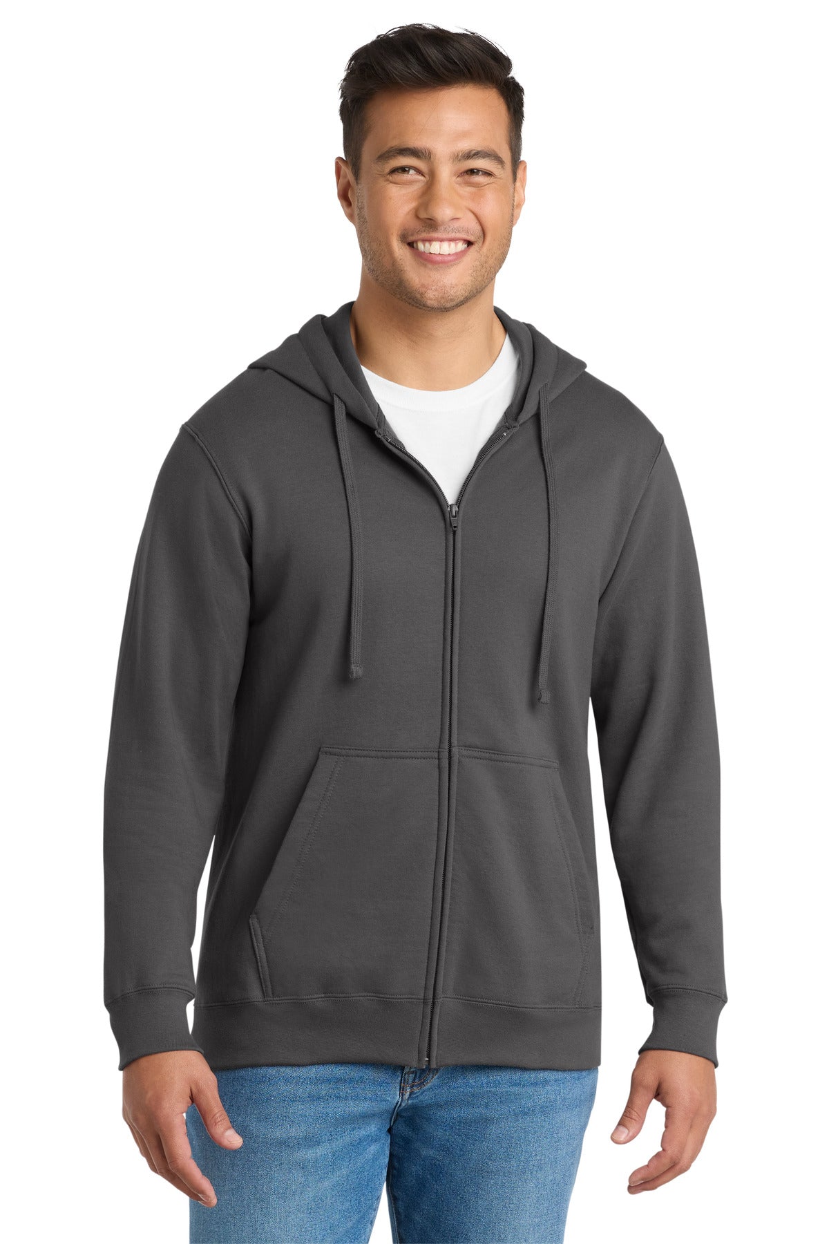 Custom logo Port & Co® Fan Favorite Fleece Full-Zip Hooded Sweatshirt. PC850ZH in Charcoal