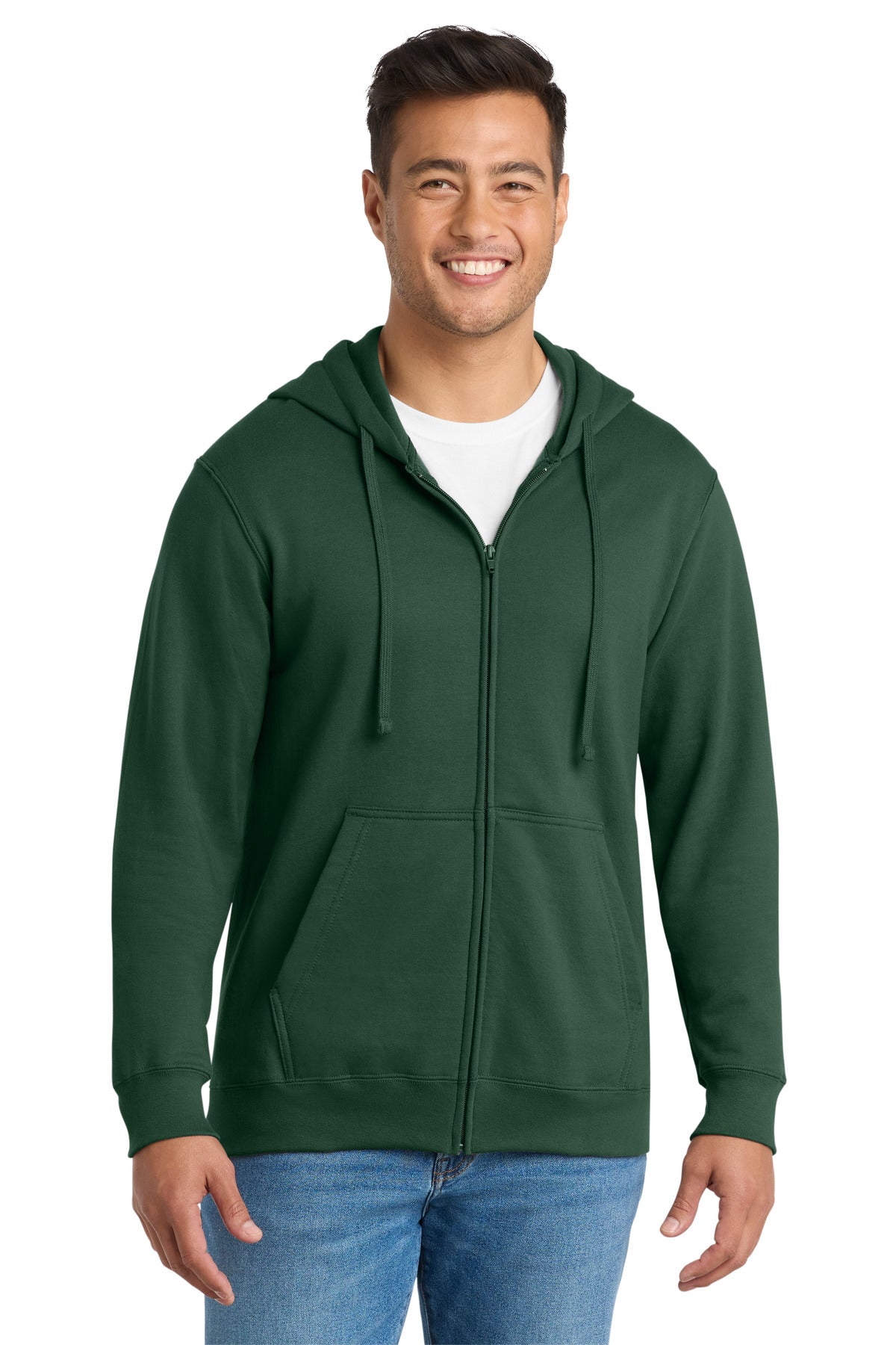 Custom logo Port & Co® Fan Favorite Fleece Full-Zip Hooded Sweatshirt. PC850ZH in Forest Green