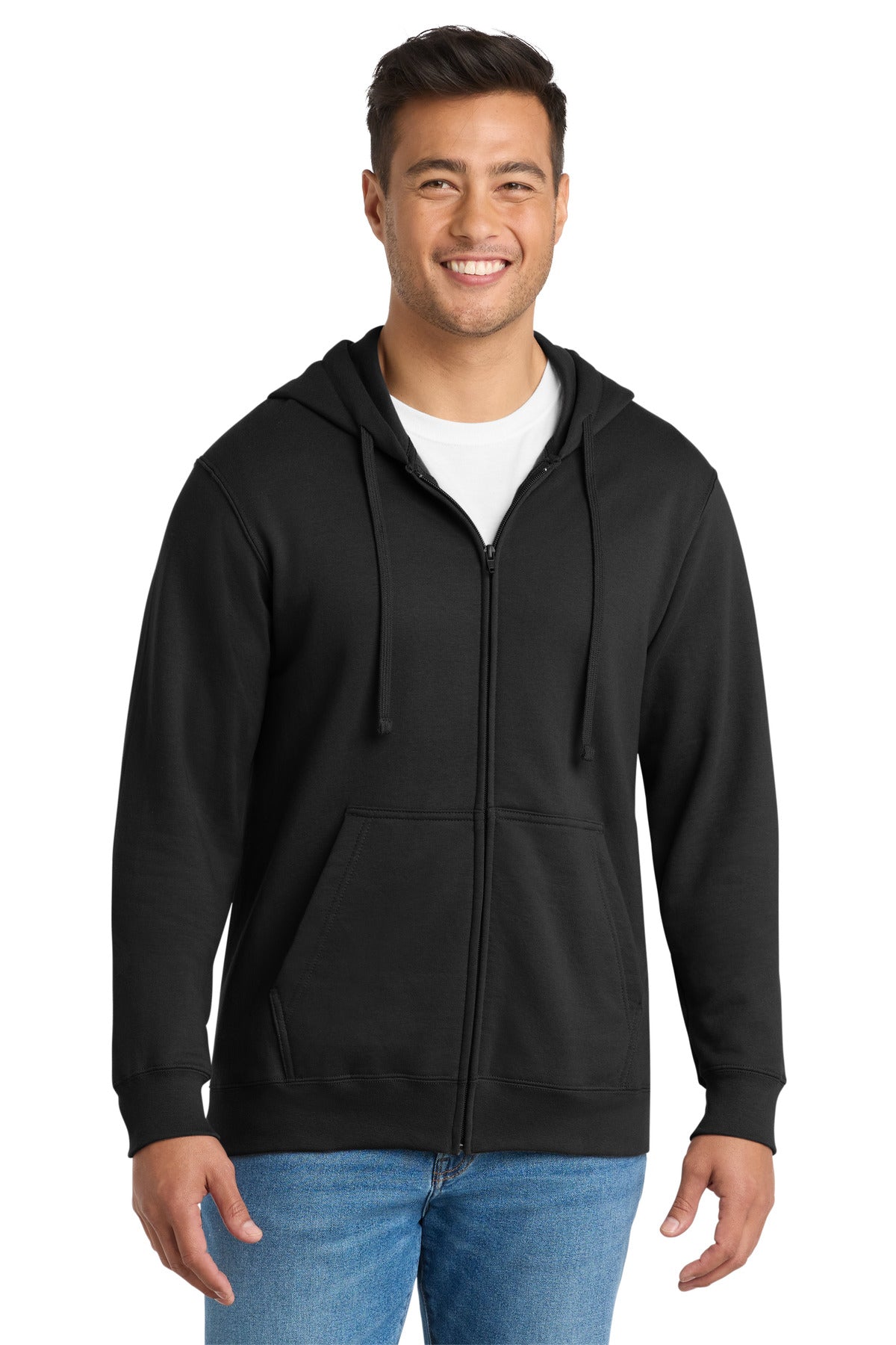 Custom logo Port & Co® Fan Favorite Fleece Full-Zip Hooded Sweatshirt. PC850ZH in Jet Black