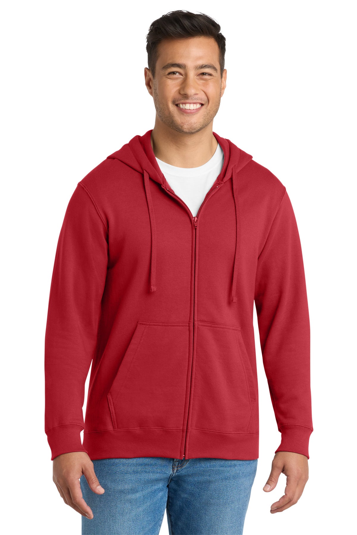 Custom logo Port & Co® Fan Favorite Fleece Full-Zip Hooded Sweatshirt. PC850ZH in Team Cardinal