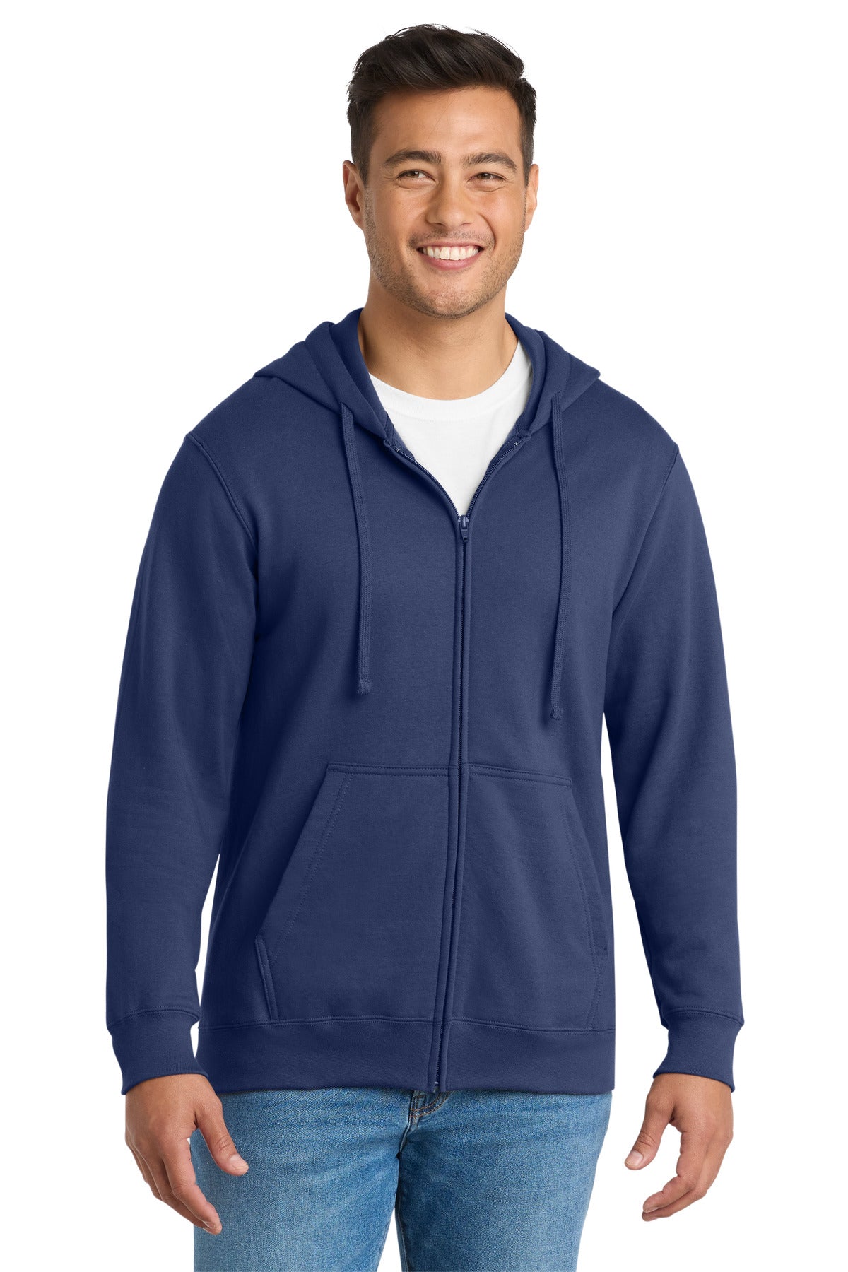 Custom logo Port & Co® Fan Favorite Fleece Full-Zip Hooded Sweatshirt. PC850ZH in Team Navy
