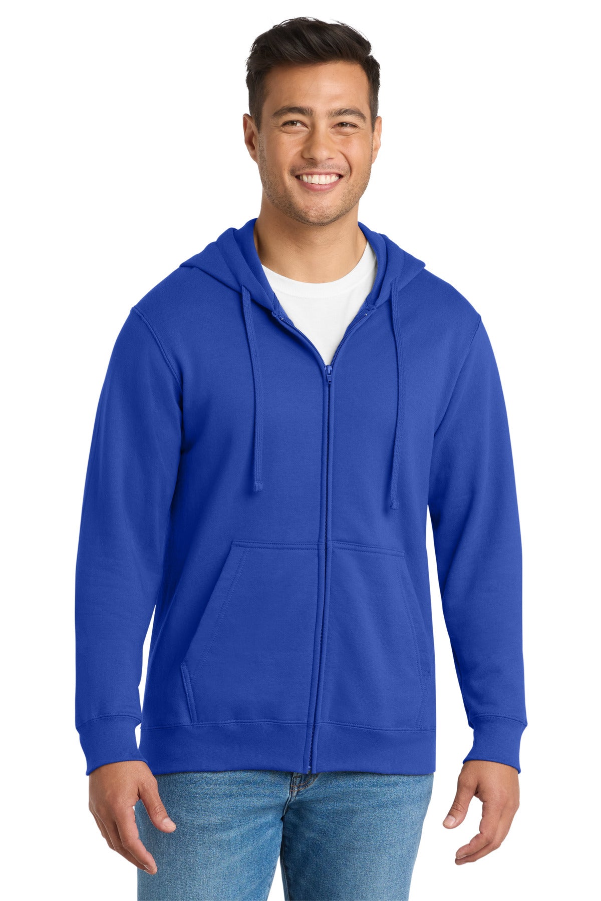 Custom logo Port & Co® Fan Favorite Fleece Full-Zip Hooded Sweatshirt. PC850ZH in True Royal