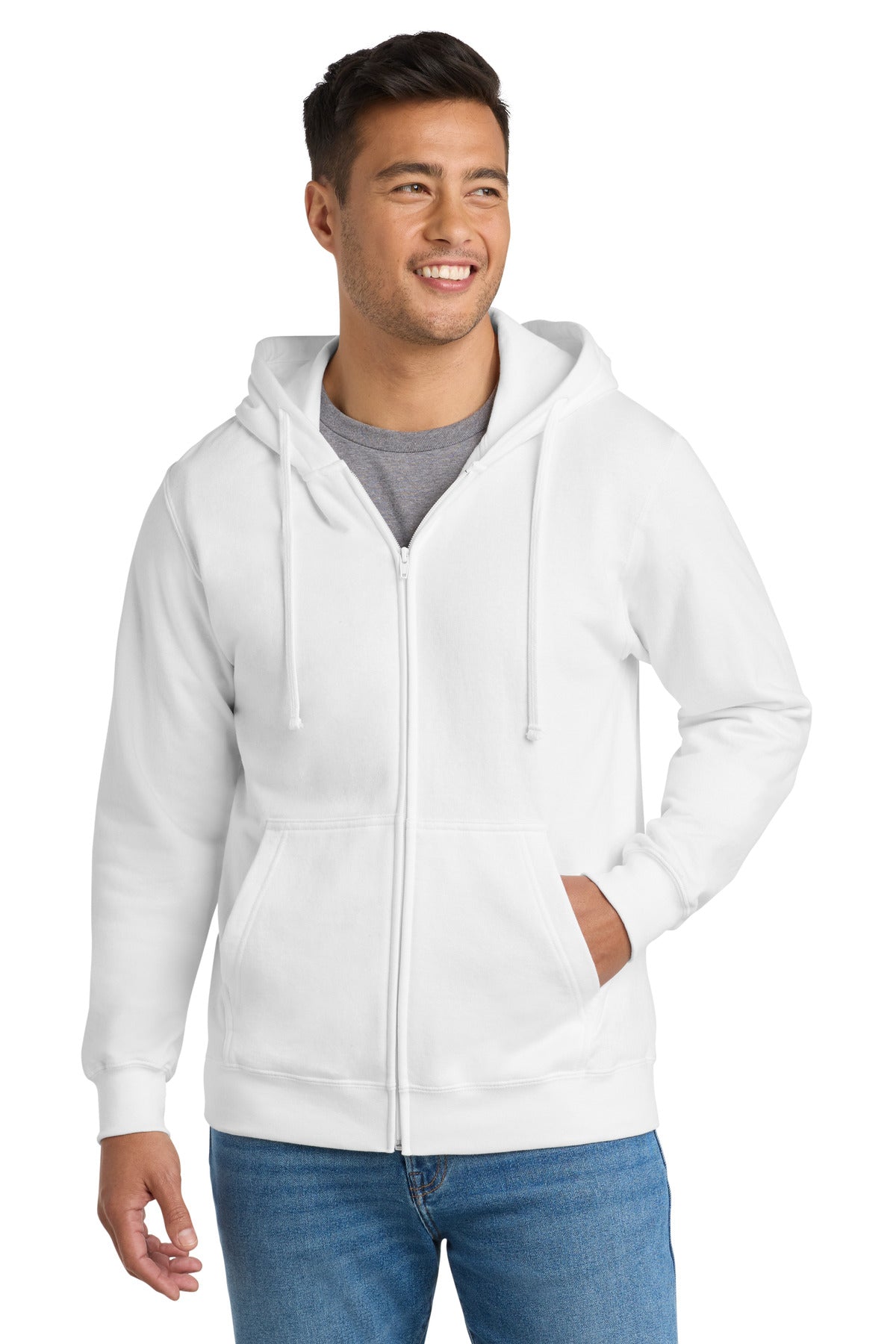 Custom logo Port & Co® Fan Favorite Fleece Full-Zip Hooded Sweatshirt. PC850ZH in White