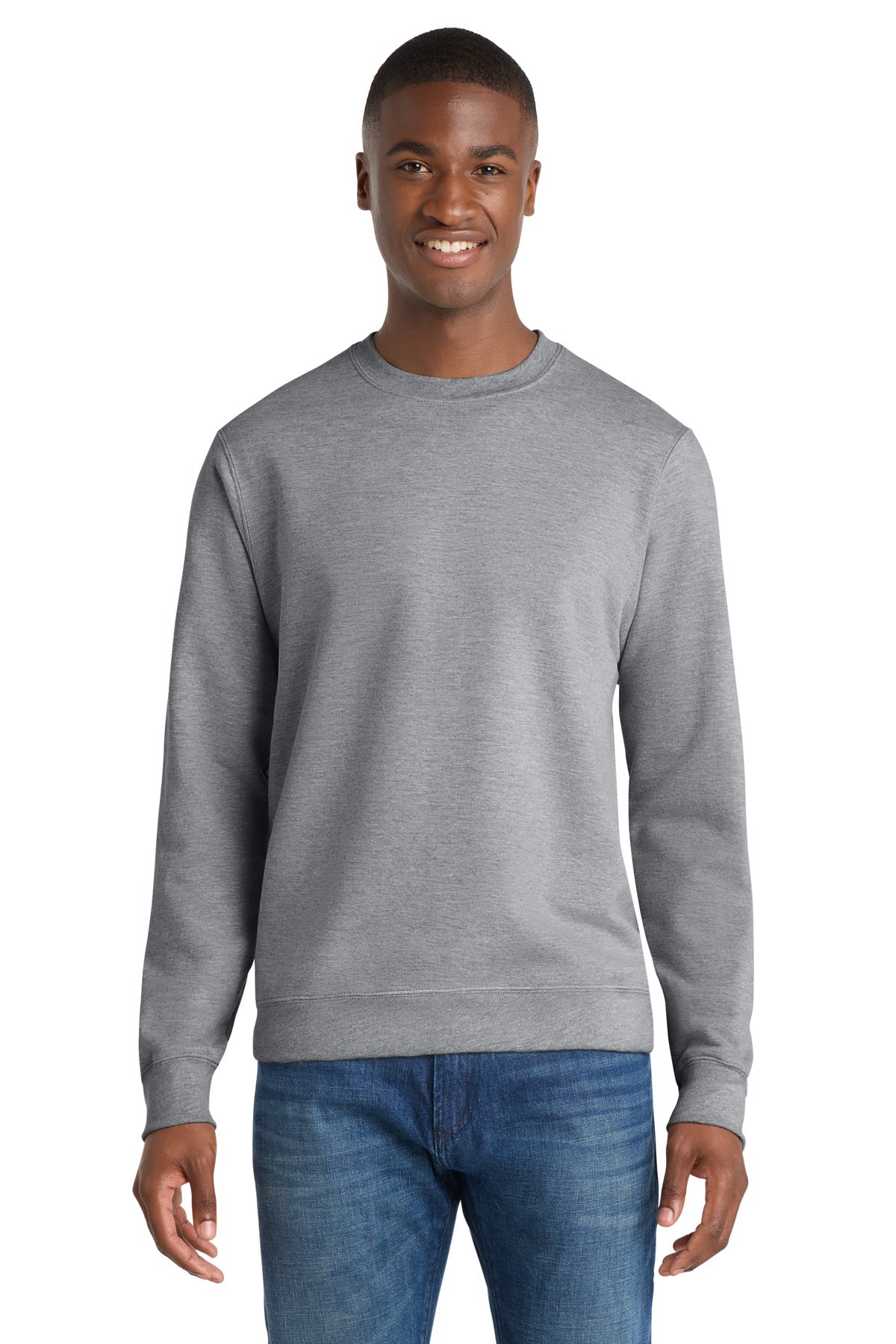 Custom logo Port & Co® Fan Favorite Fleece Crewneck Sweatshirt. PC850 in Athletic Heather