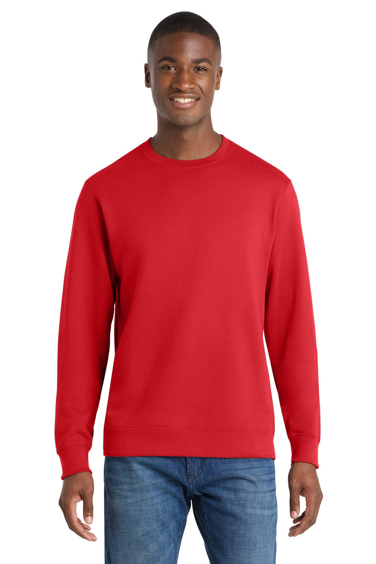 Custom logo Port & Co® Fan Favorite Fleece Crewneck Sweatshirt. PC850 in Bright Red