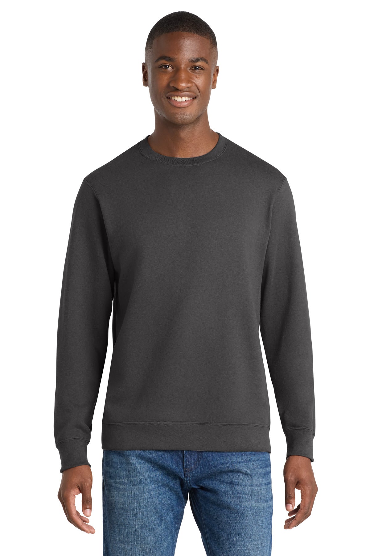 Custom logo Port & Co® Fan Favorite Fleece Crewneck Sweatshirt. PC850 in Charcoal