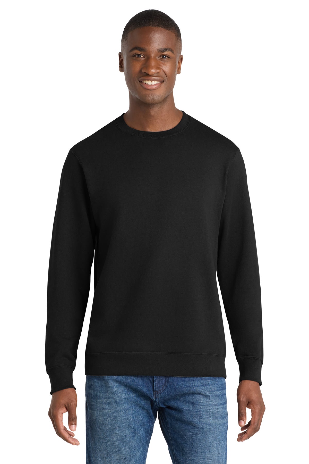 Custom logo Port & Co® Fan Favorite Fleece Crewneck Sweatshirt. PC850 in Jet Black