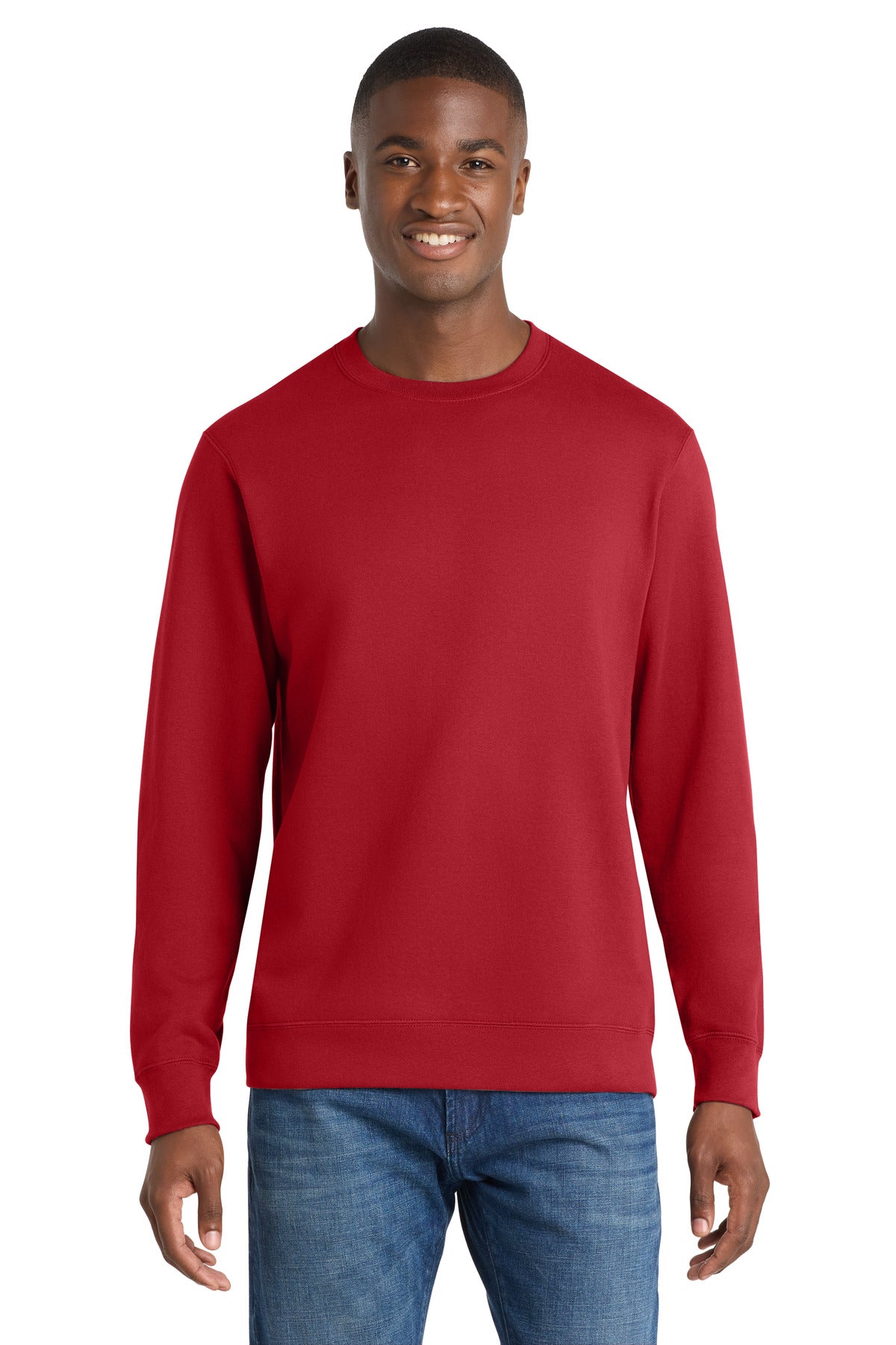 Custom logo Port & Co® Fan Favorite Fleece Crewneck Sweatshirt. PC850 in Team Cardinal