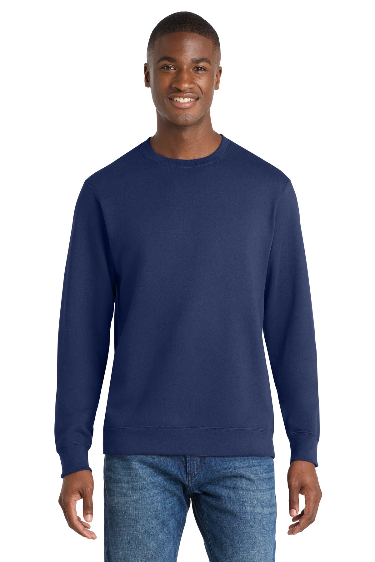 Custom logo Port & Co® Fan Favorite Fleece Crewneck Sweatshirt. PC850 in Team Navy