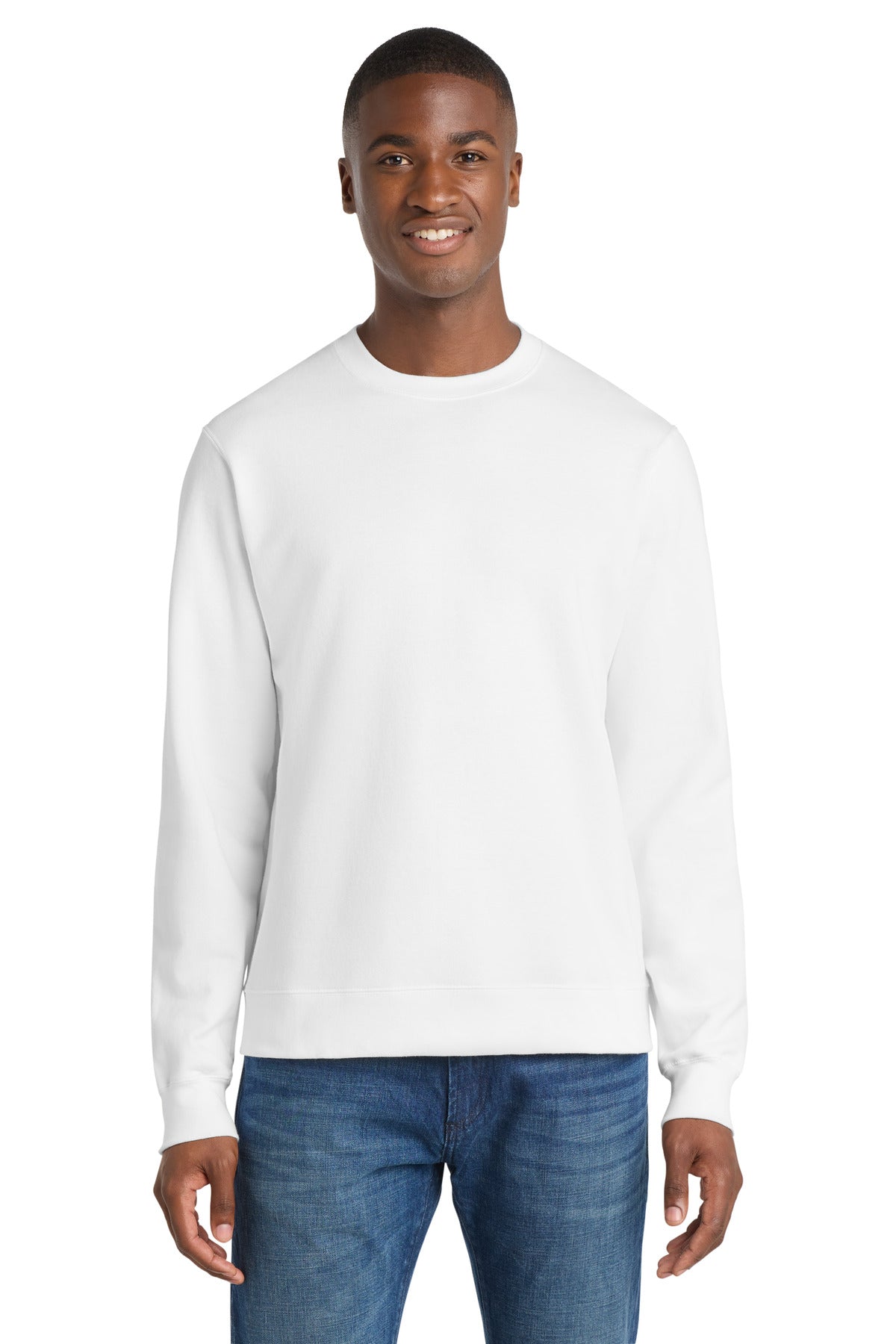 Custom logo Port & Co® Fan Favorite Fleece Crewneck Sweatshirt. PC850 in White