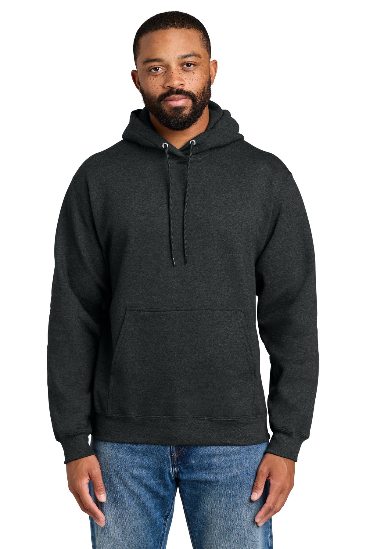 Custom logo Port & Co® Essential Fleece Pullover Hooded Sweatshirt.  PC90H in Black Heather