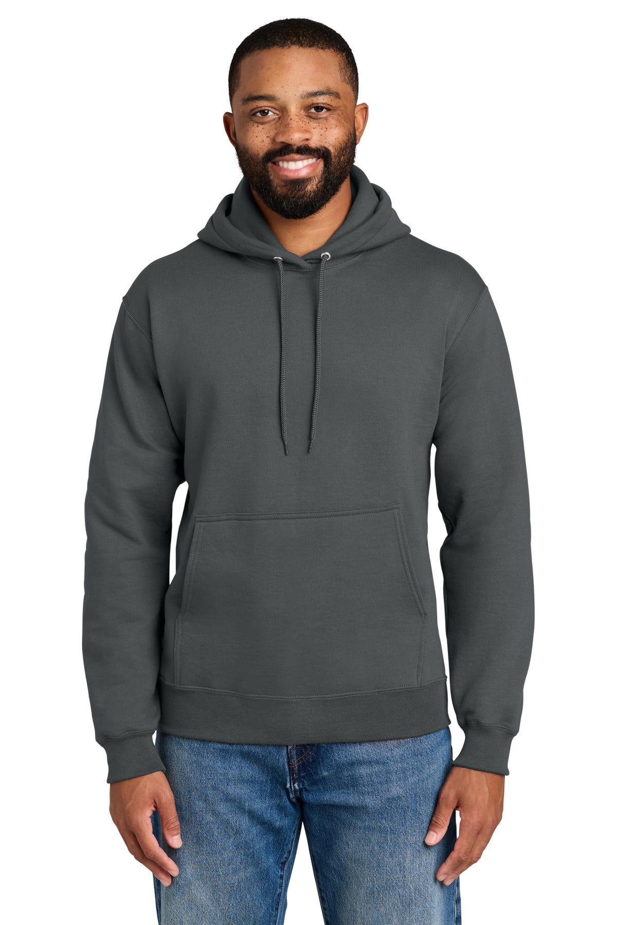 Custom logo Port & Co® Essential Fleece Pullover Hooded Sweatshirt.  PC90H in Charcoal