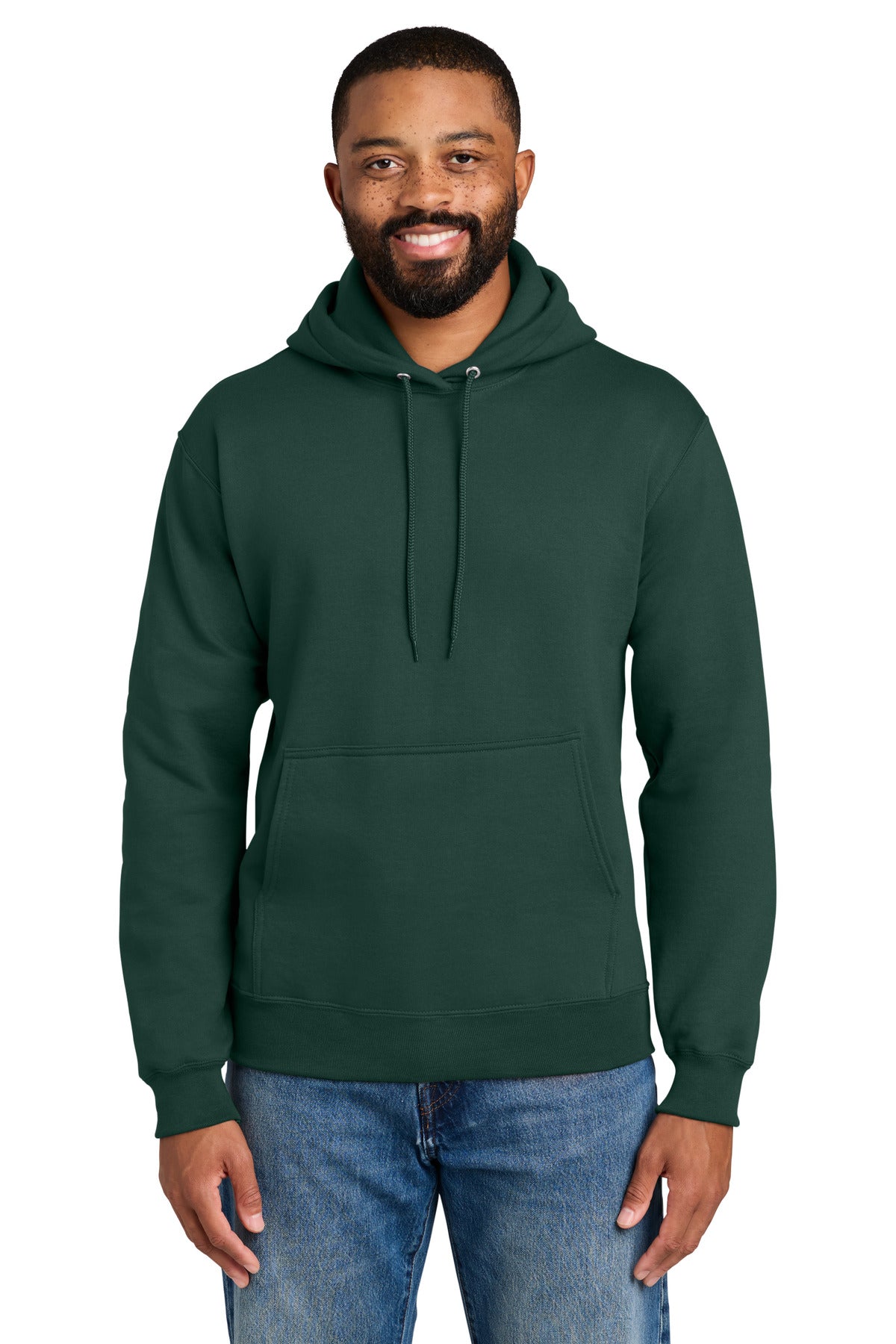 Custom logo Port & Co® Essential Fleece Pullover Hooded Sweatshirt.  PC90H in Dark Green