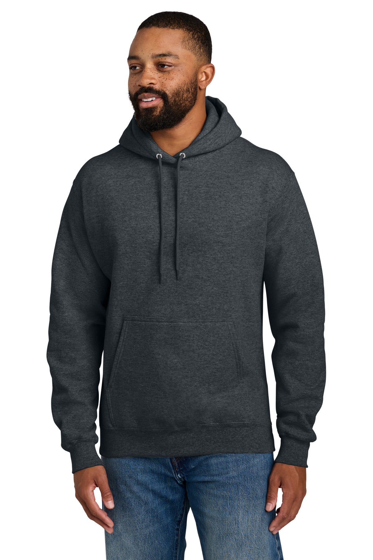 Custom logo Port & Co® Essential Fleece Pullover Hooded Sweatshirt.  PC90H in Dark Heather Grey