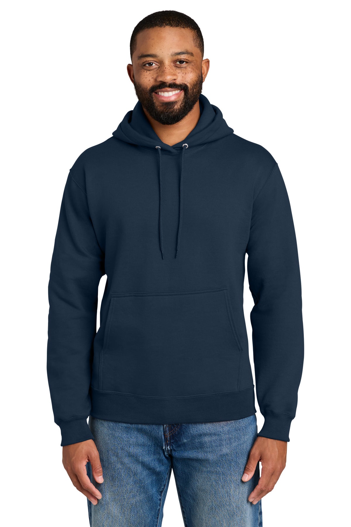 Custom logo Port & Co® Essential Fleece Pullover Hooded Sweatshirt.  PC90H in Navy