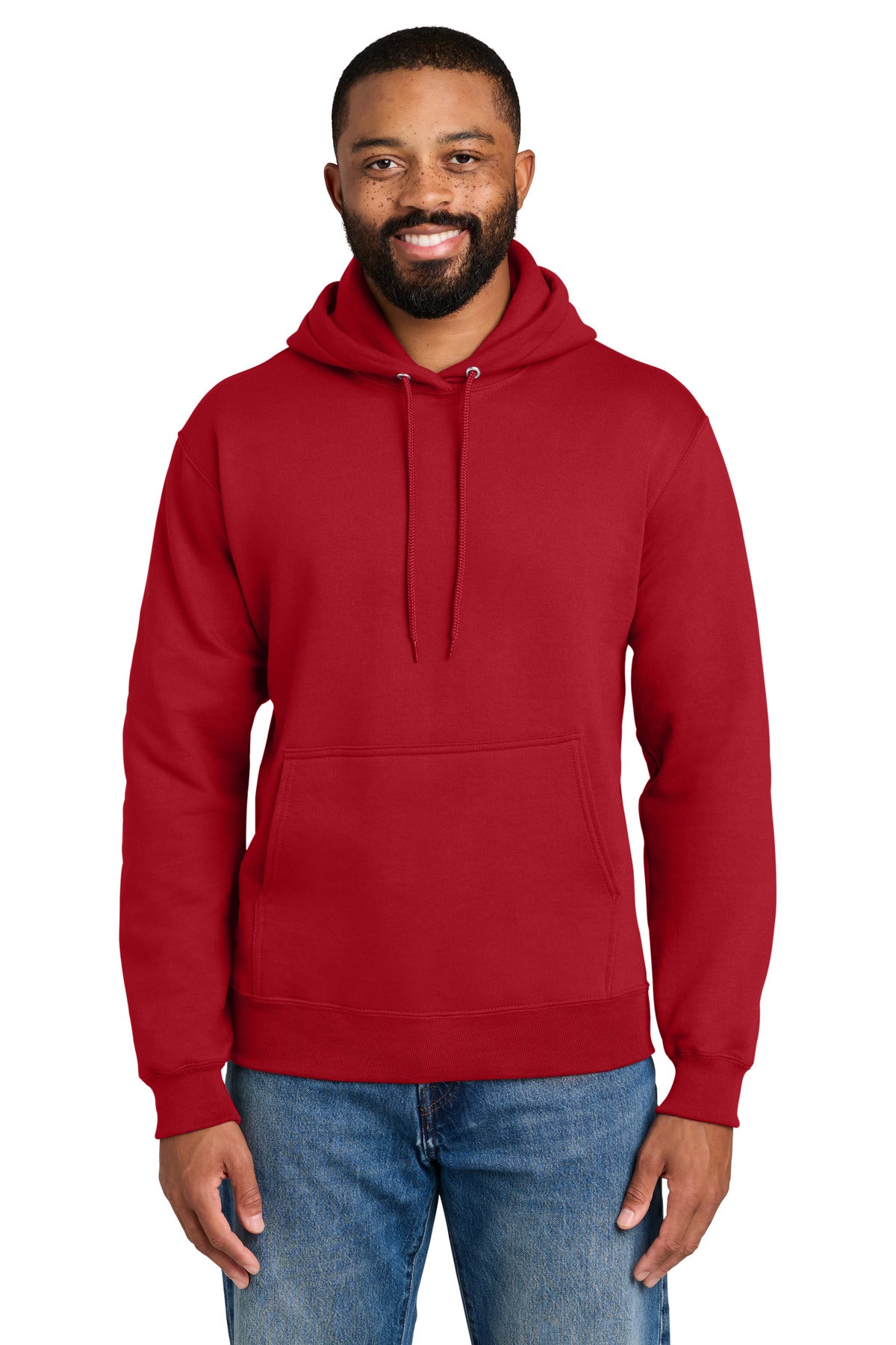 Custom logo Port & Co® Essential Fleece Pullover Hooded Sweatshirt.  PC90H in Red