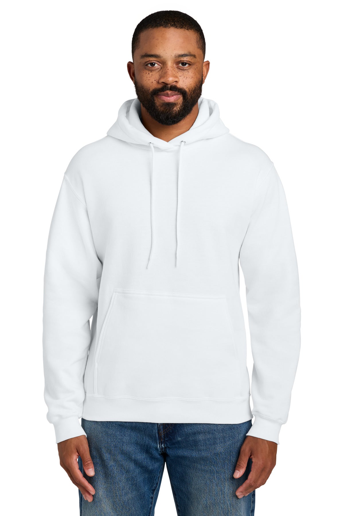 Custom logo Port & Co® Essential Fleece Pullover Hooded Sweatshirt.  PC90H in White