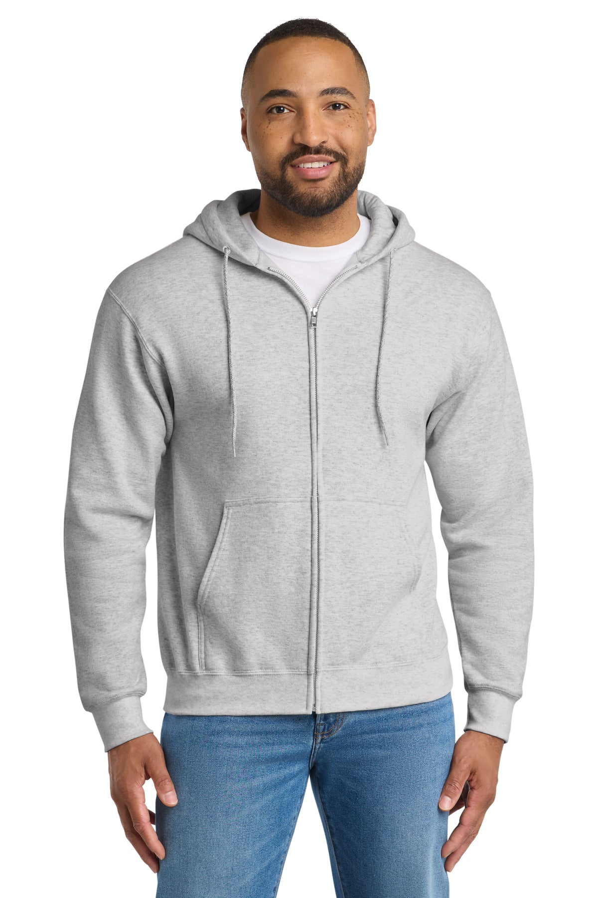 Custom logo Port & Co® Tall Essential Fleece Full-Zip Hooded Sweatshirt. PC90ZHT in Ash